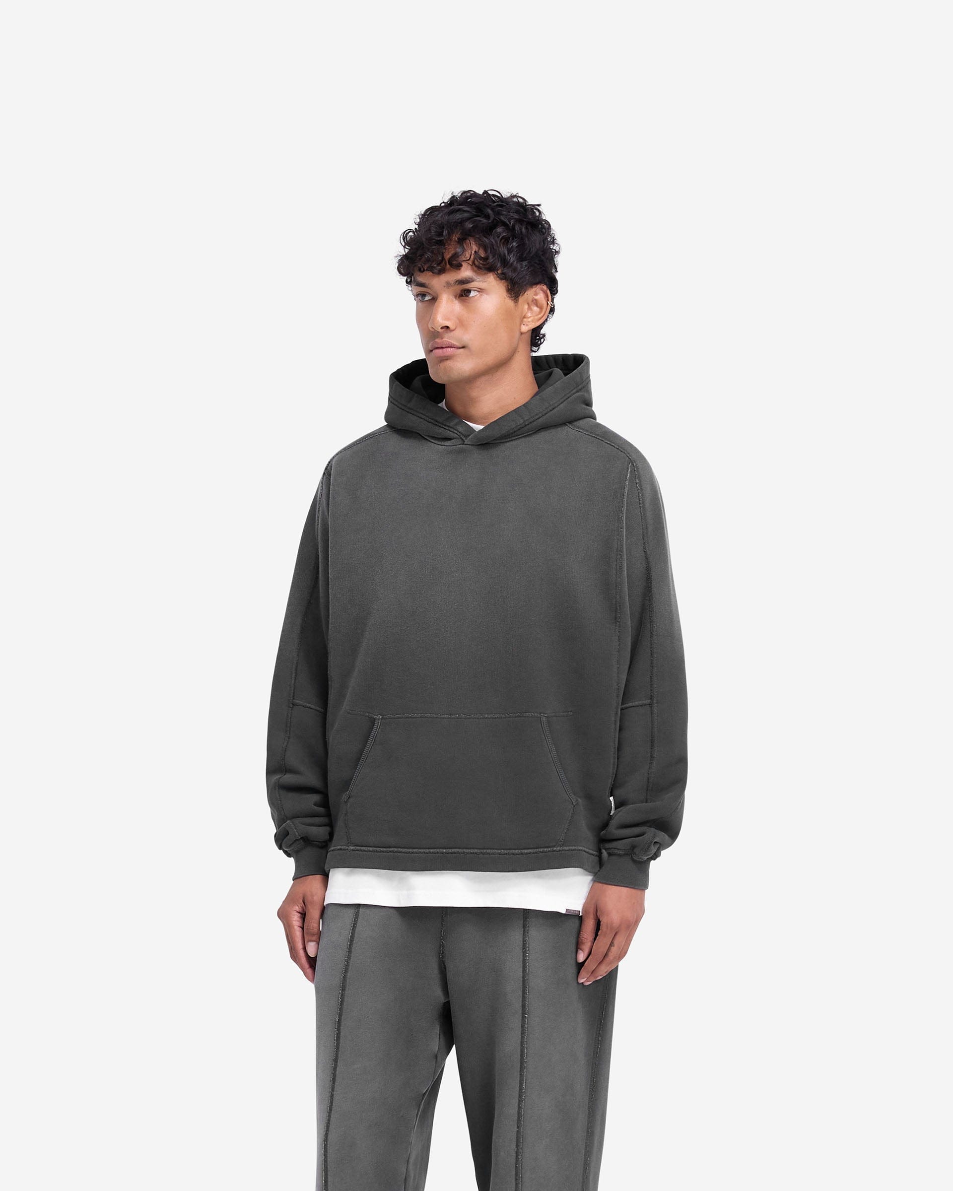 FW24 Stepped Hem Hoodie - Stained Black