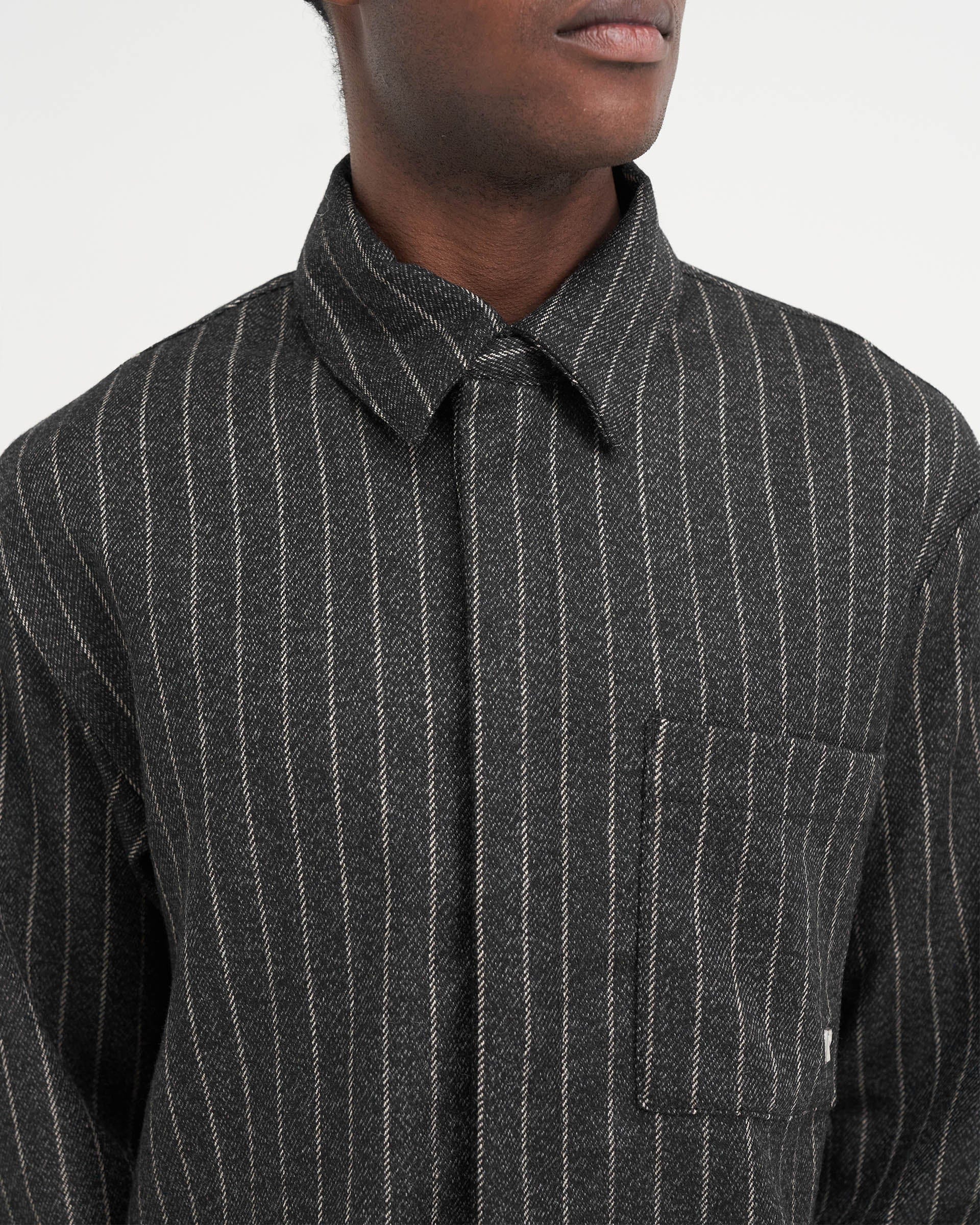 SS24 Cropped Dress Shirt - Black Pinstripe