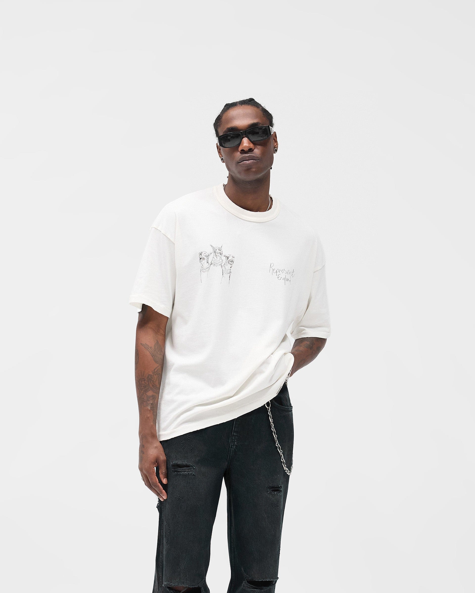 FW25 Hand Drawn Thoroughbred T-Shirt - Flat White