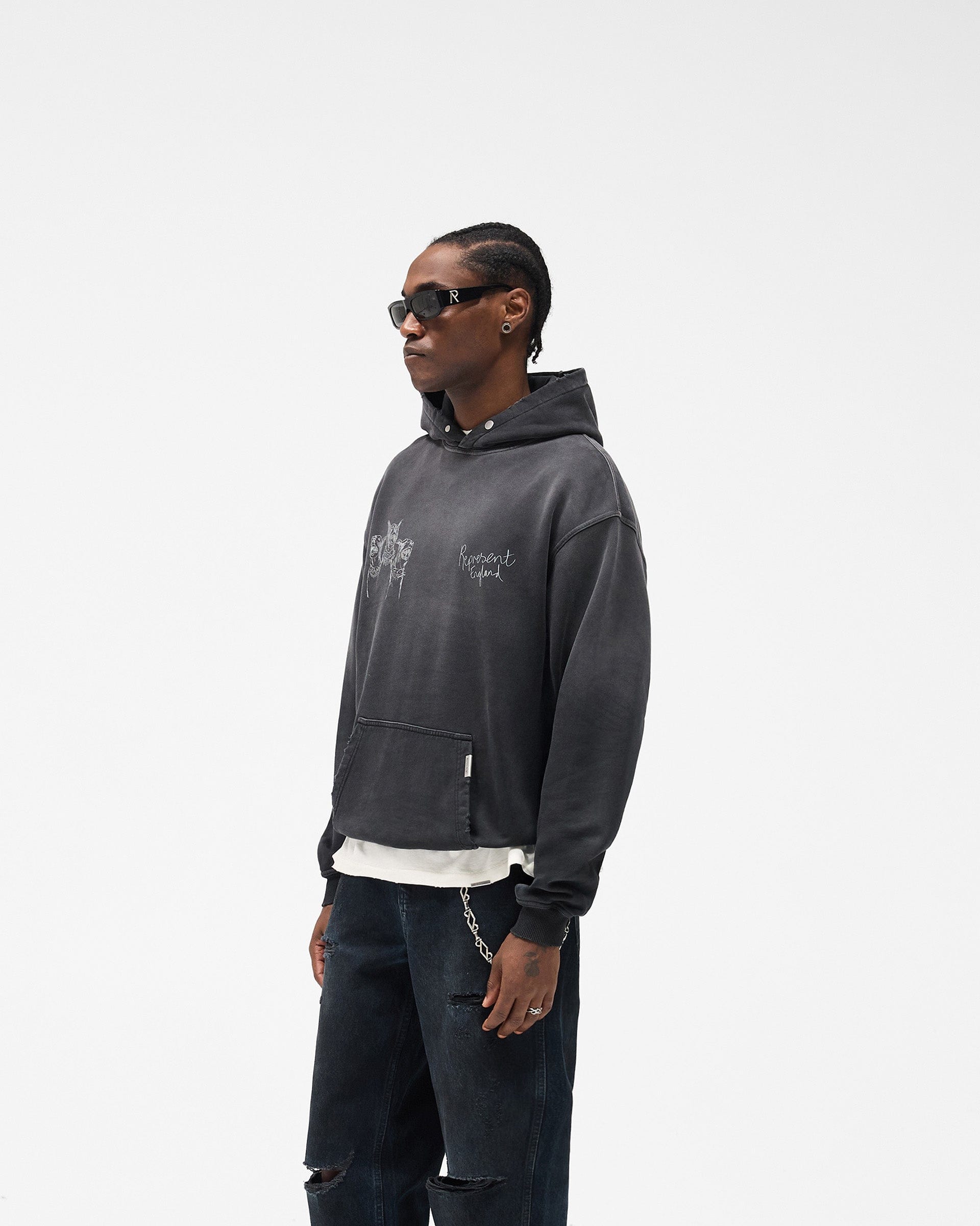 FW25 Hand Drawn Thoroughbred Hoodie - Aged Black