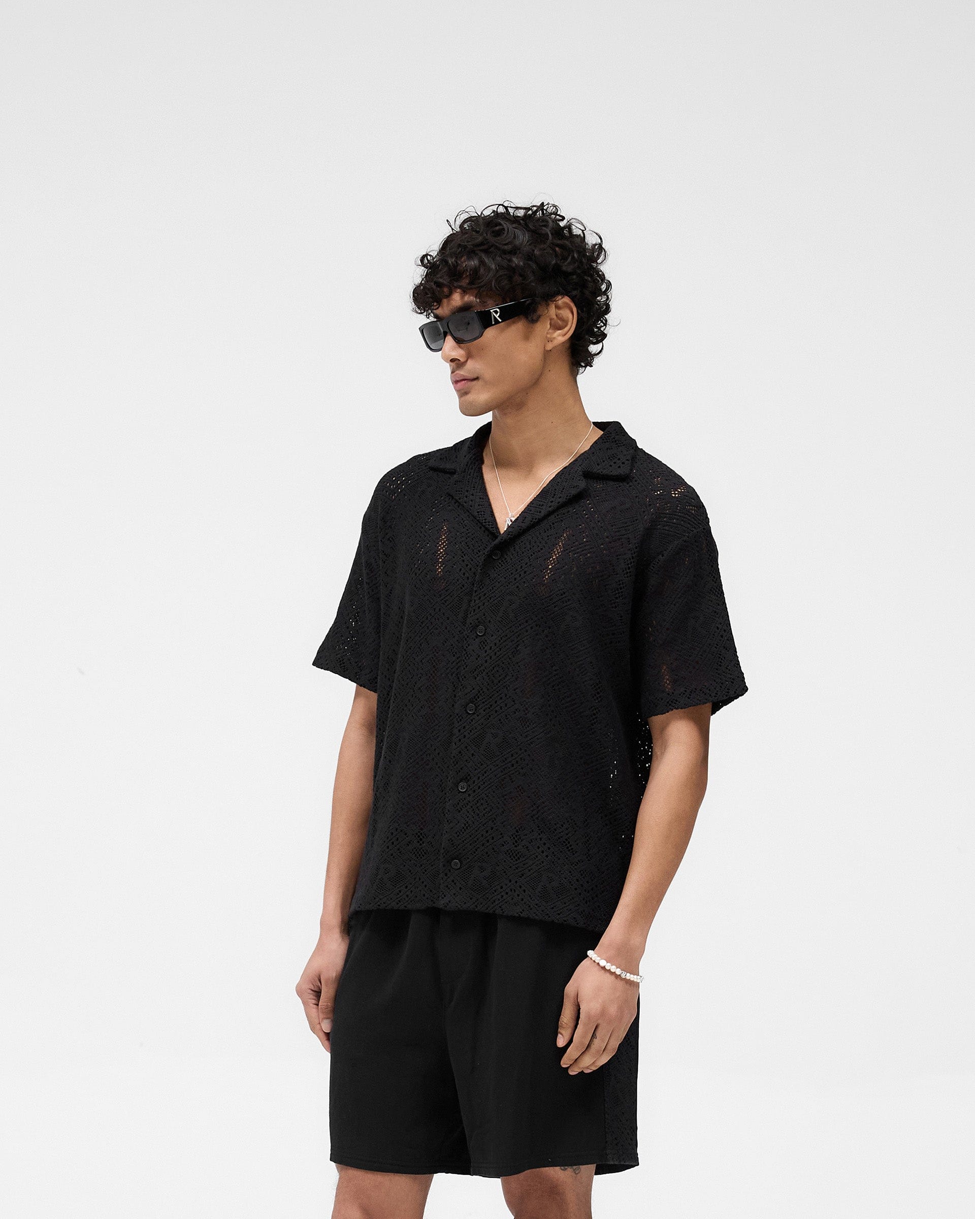 SS25 All Over Crochet Shirt - Jet Black