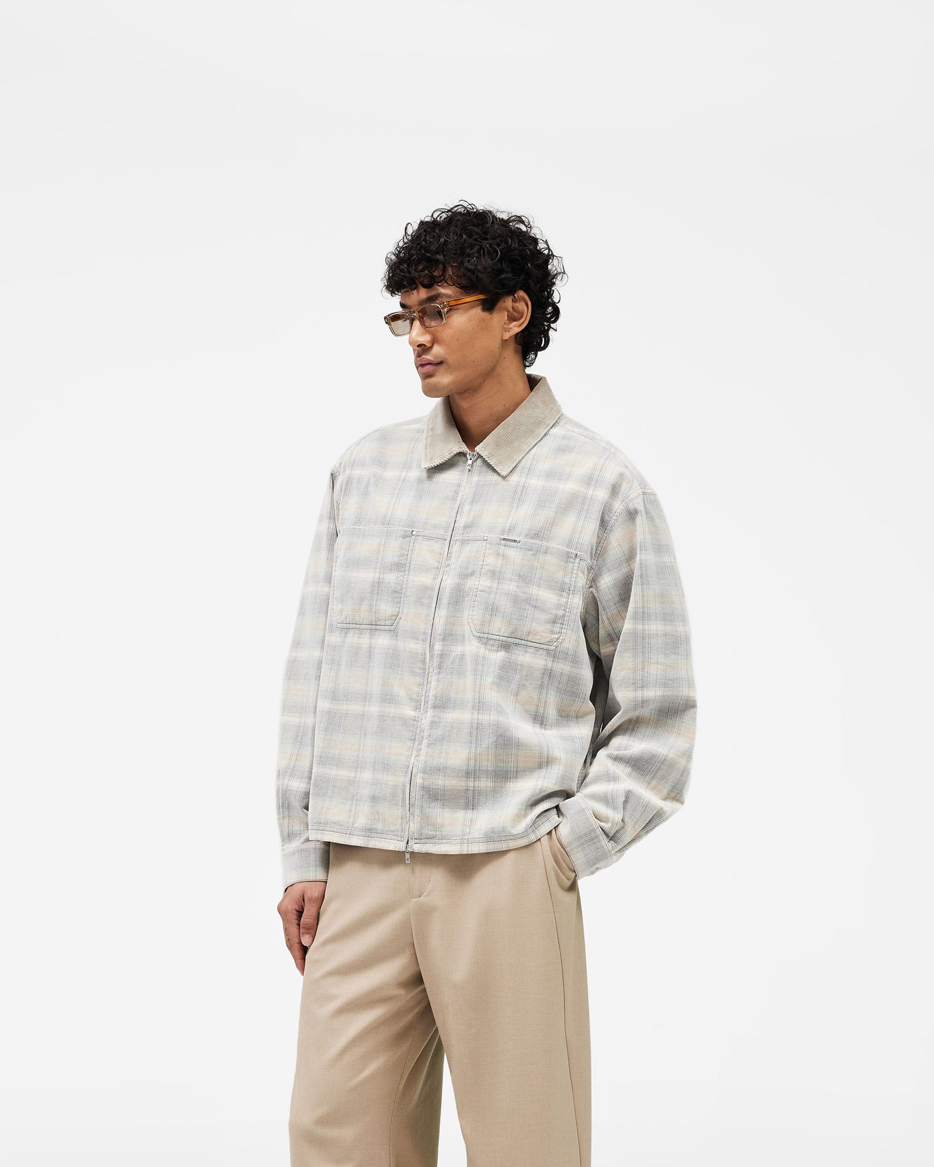 SS26 Cord Zip Flannel Shirt - Mineral