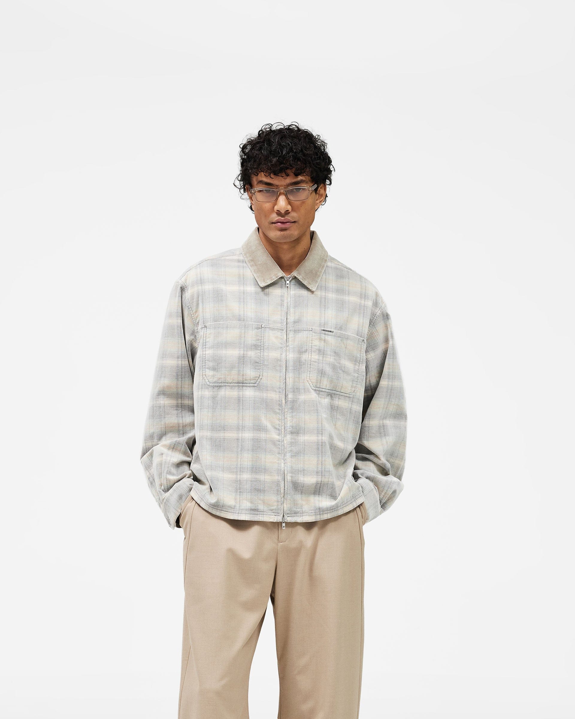 SS26 Cord Zip Flannel Shirt - Mineral