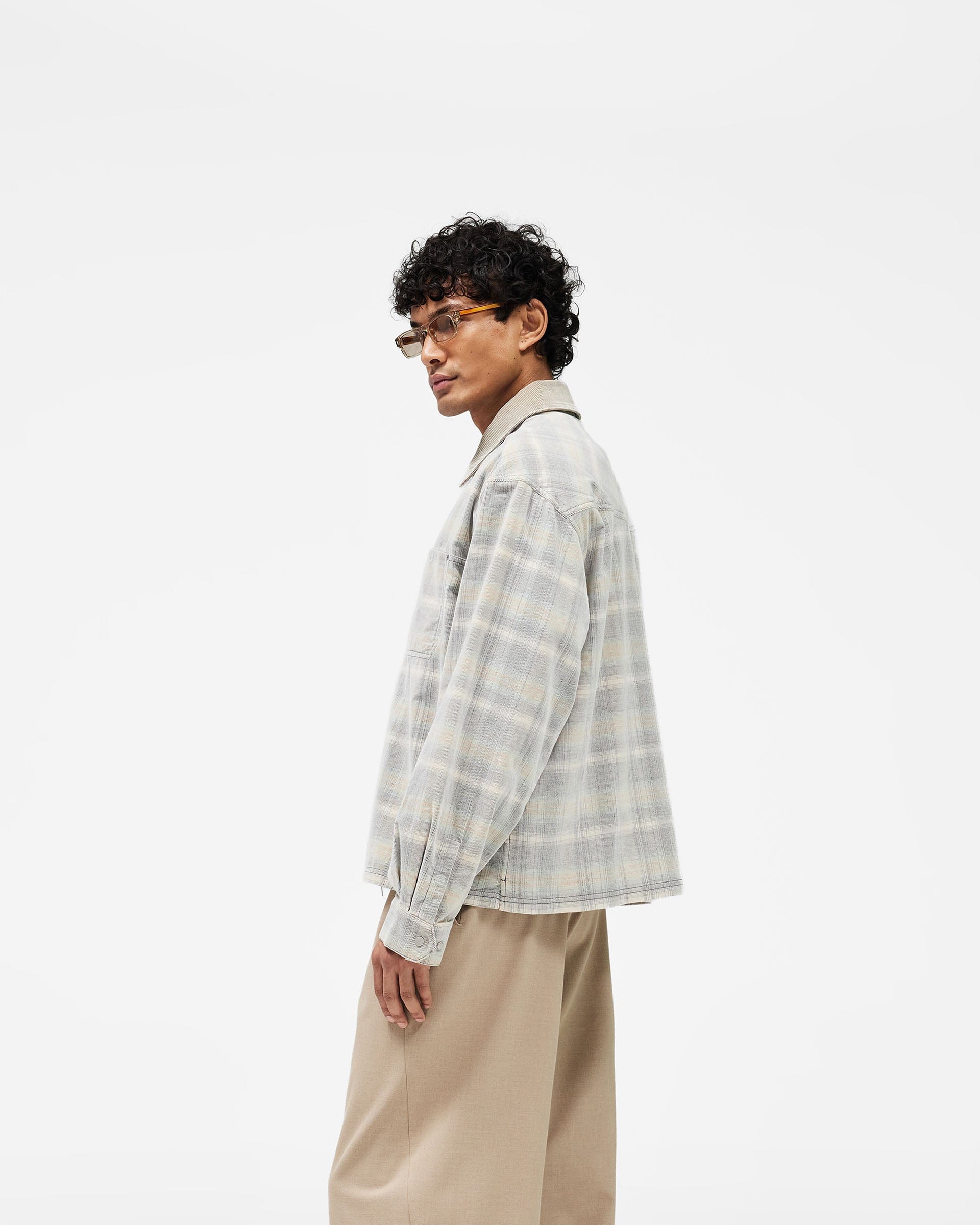 SS26 Cord Zip Flannel Shirt - Mineral