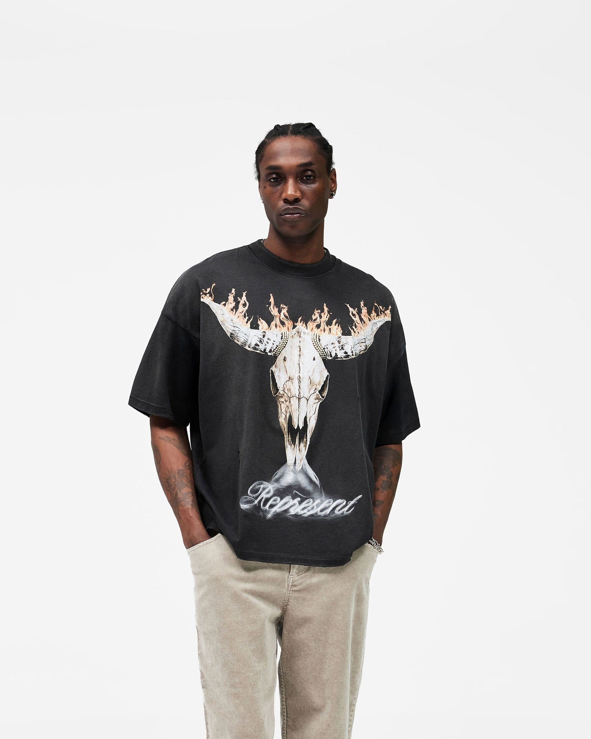 SS26 British Cowboys T-Shirt - Stained Black