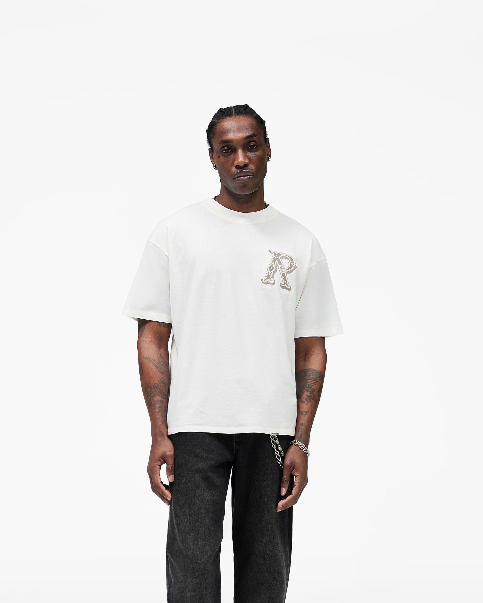 SS26 Western Initial T-Shirt - Flat White