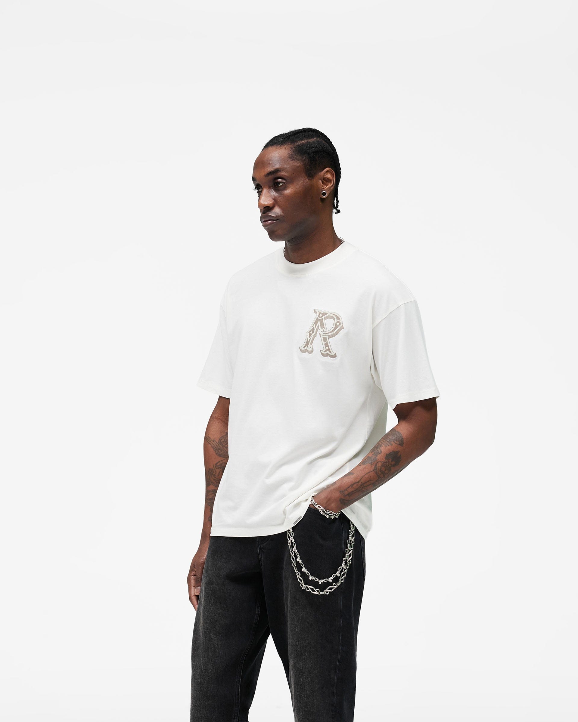 SS26 Western Initial T-Shirt - Flat White