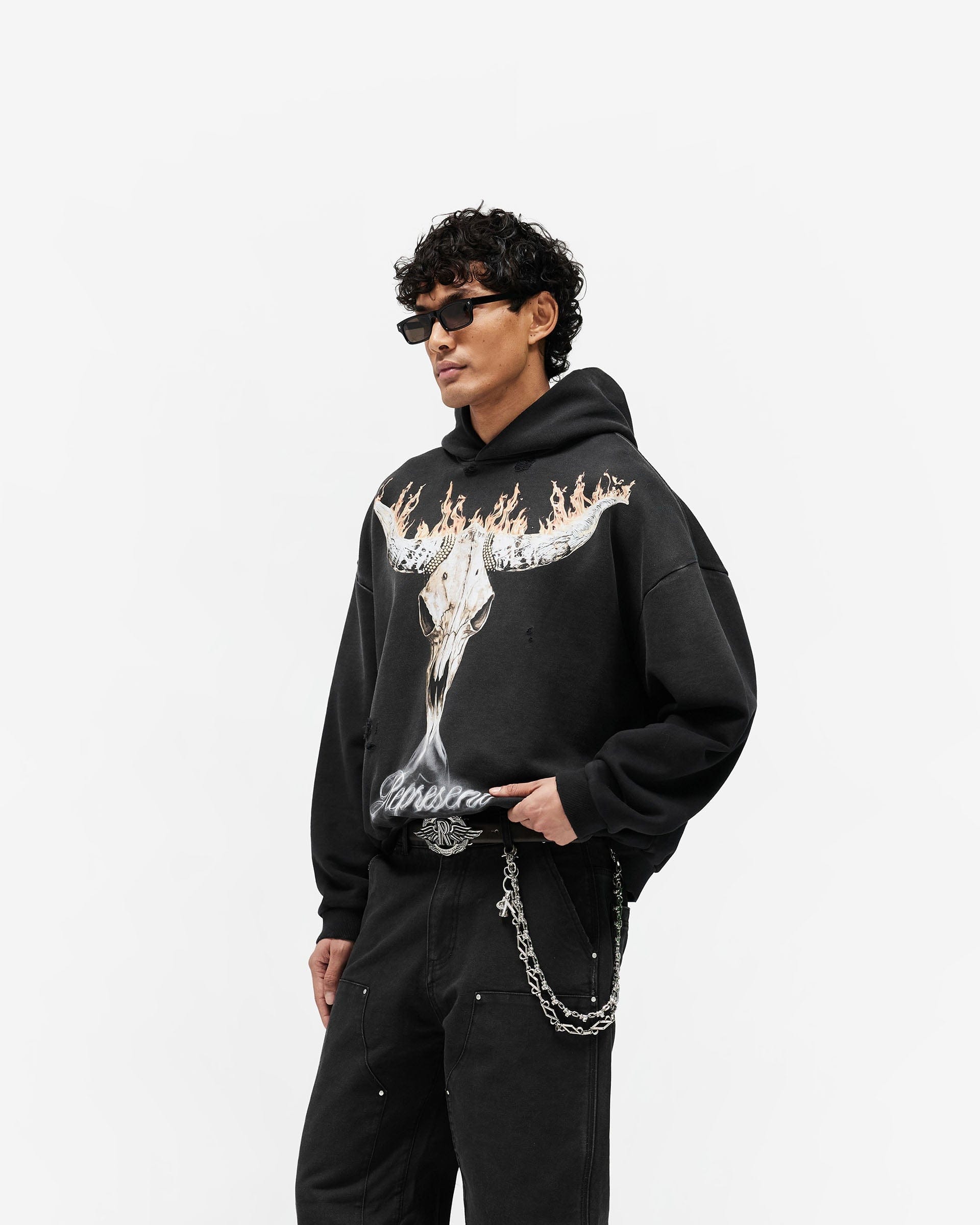 SS26 British Cowboys Hoodie - Stained Black