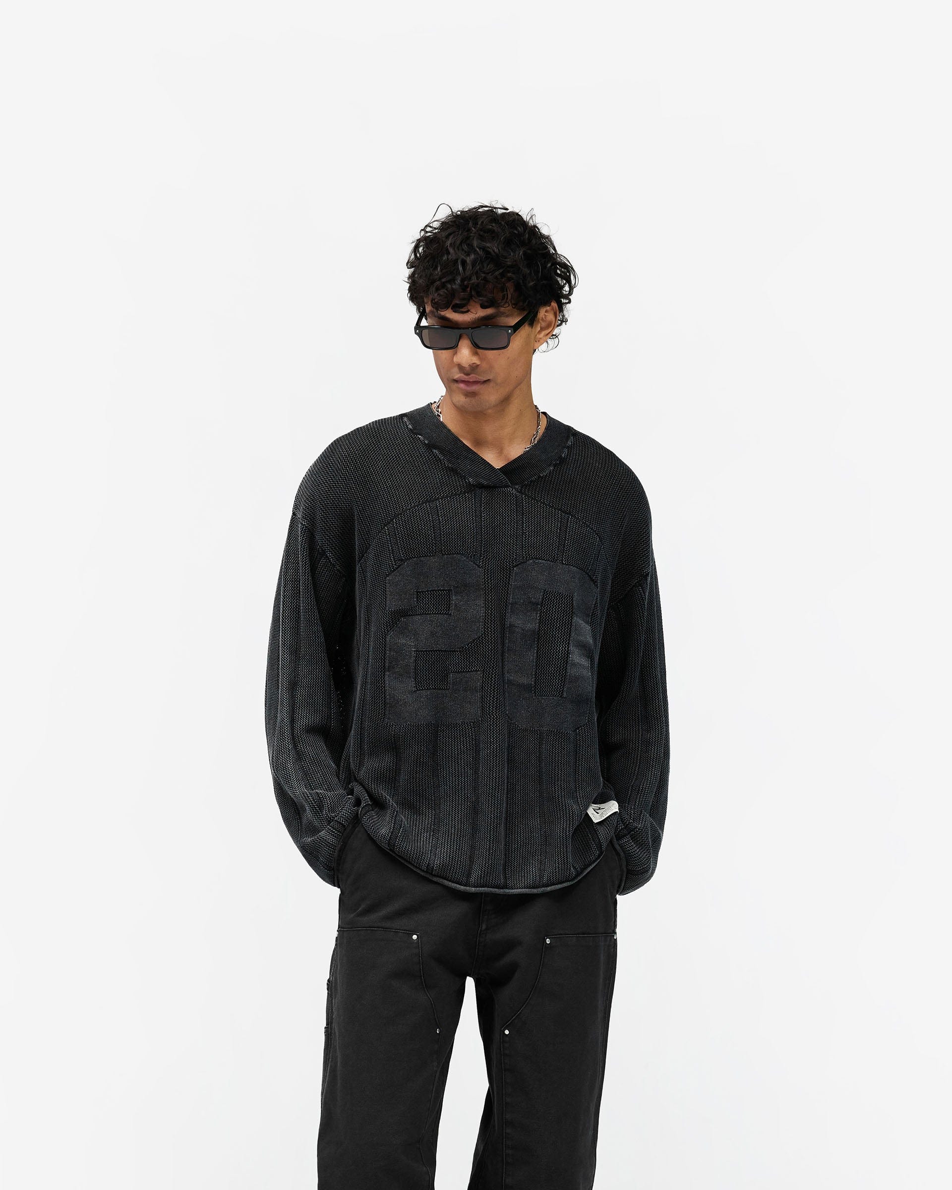SS26 Knitted Varsity Long Sleeve Jersey - Vintage Grey
