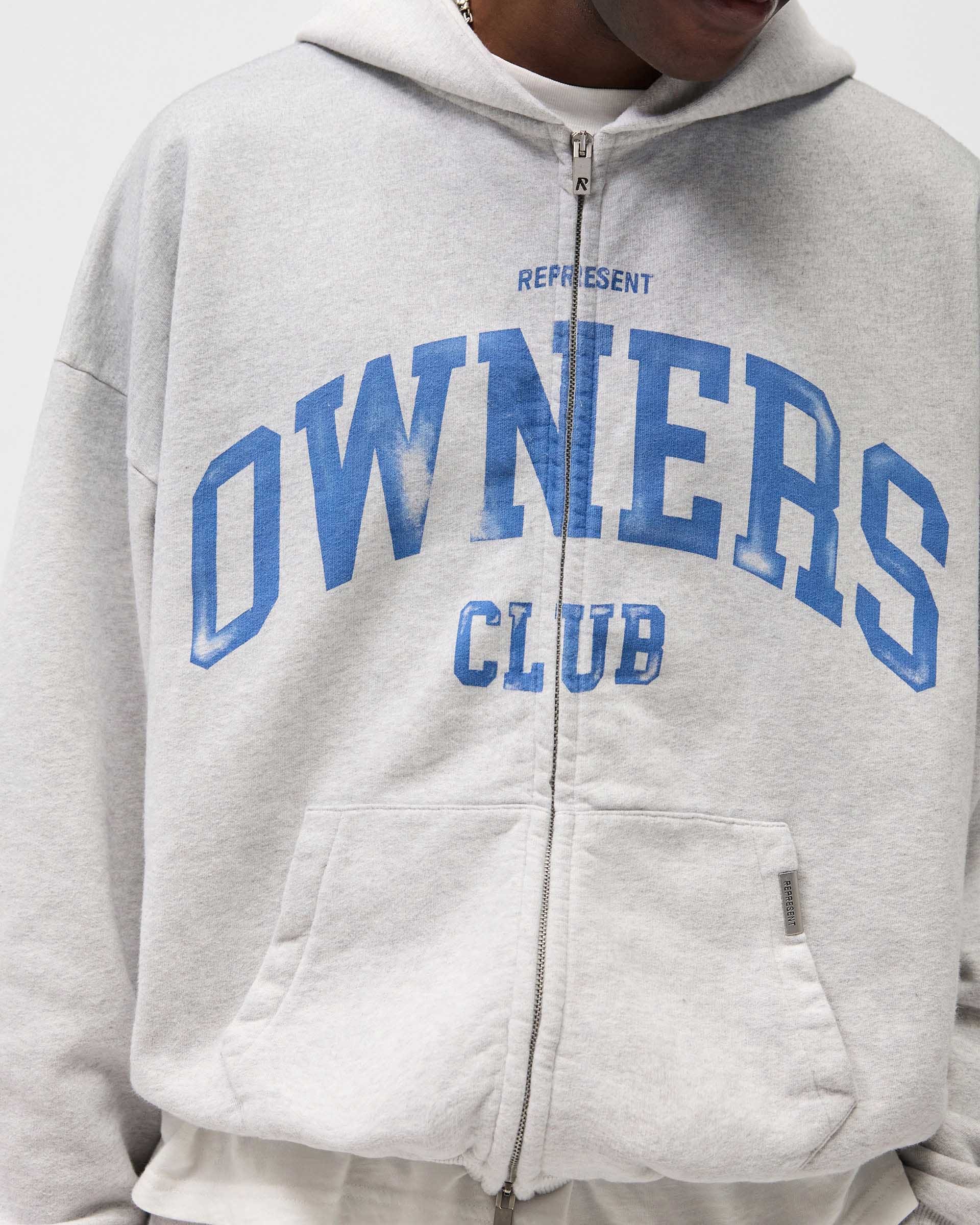Owners Club Represent Owners Club Zip Through Hoodie - Sprayed Ice Grey Marl