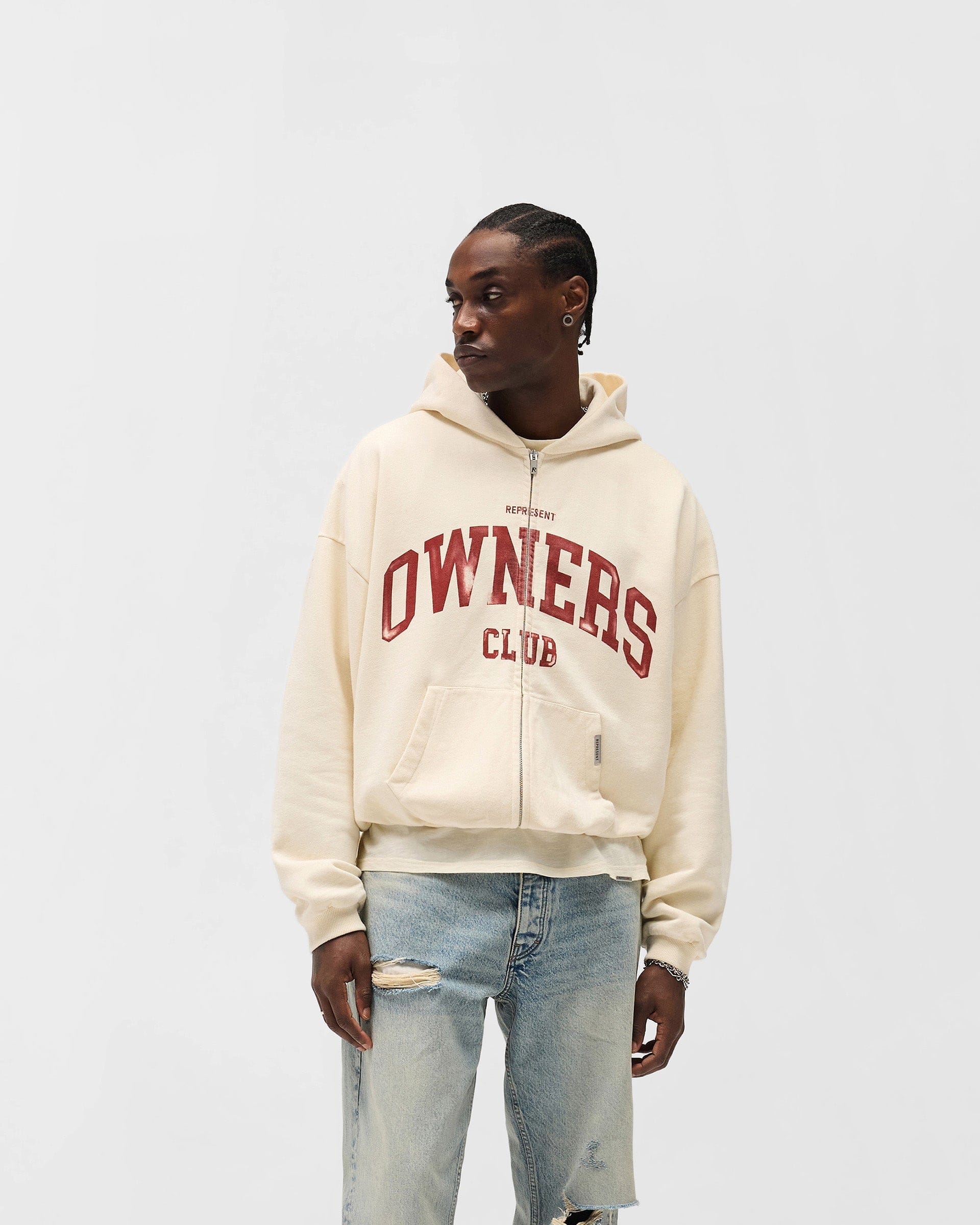 Owners Club Represent Owners Club Zip Through Hoodie - Buttercream