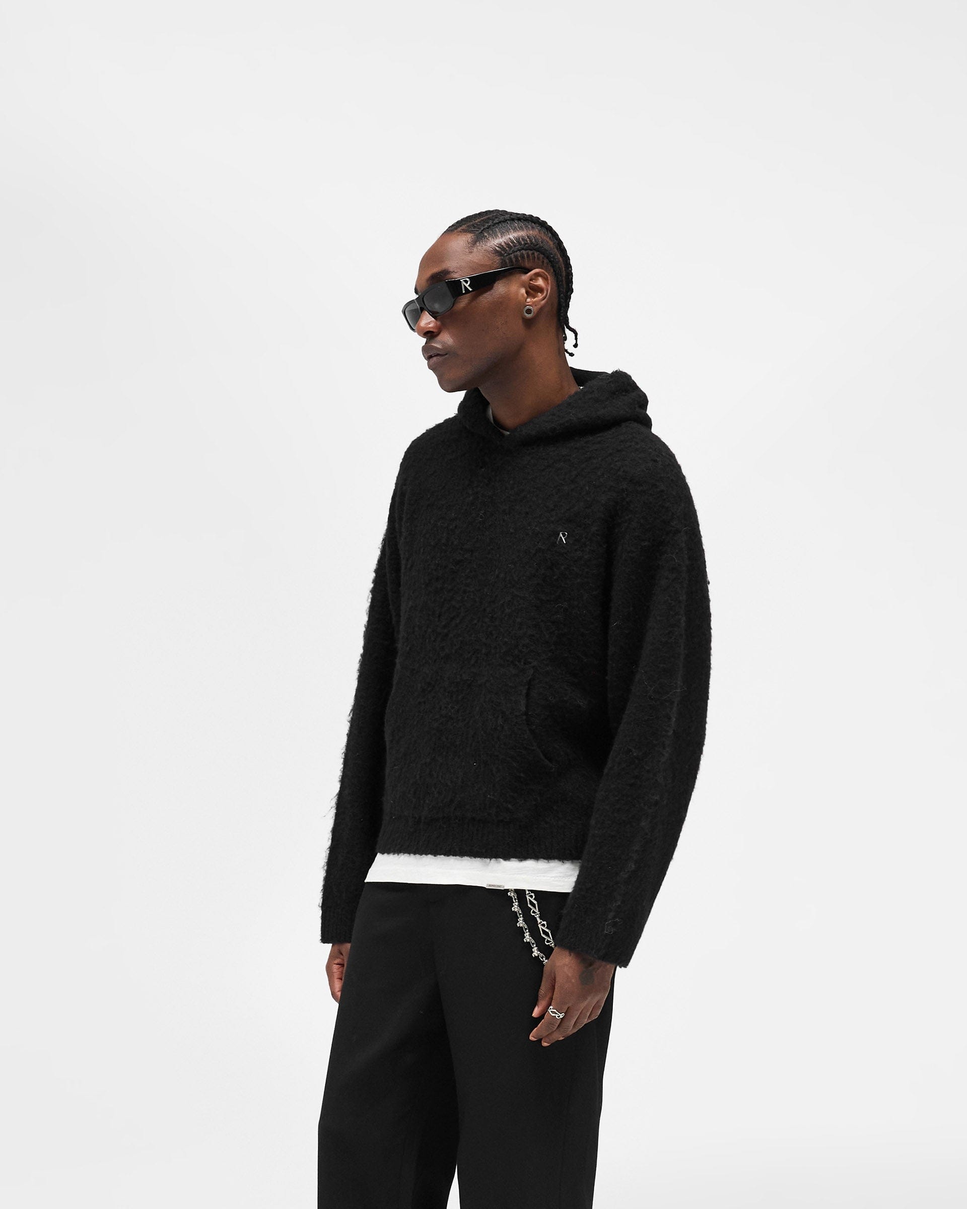 FW25 Textured Borg Hoodie - Jet Black