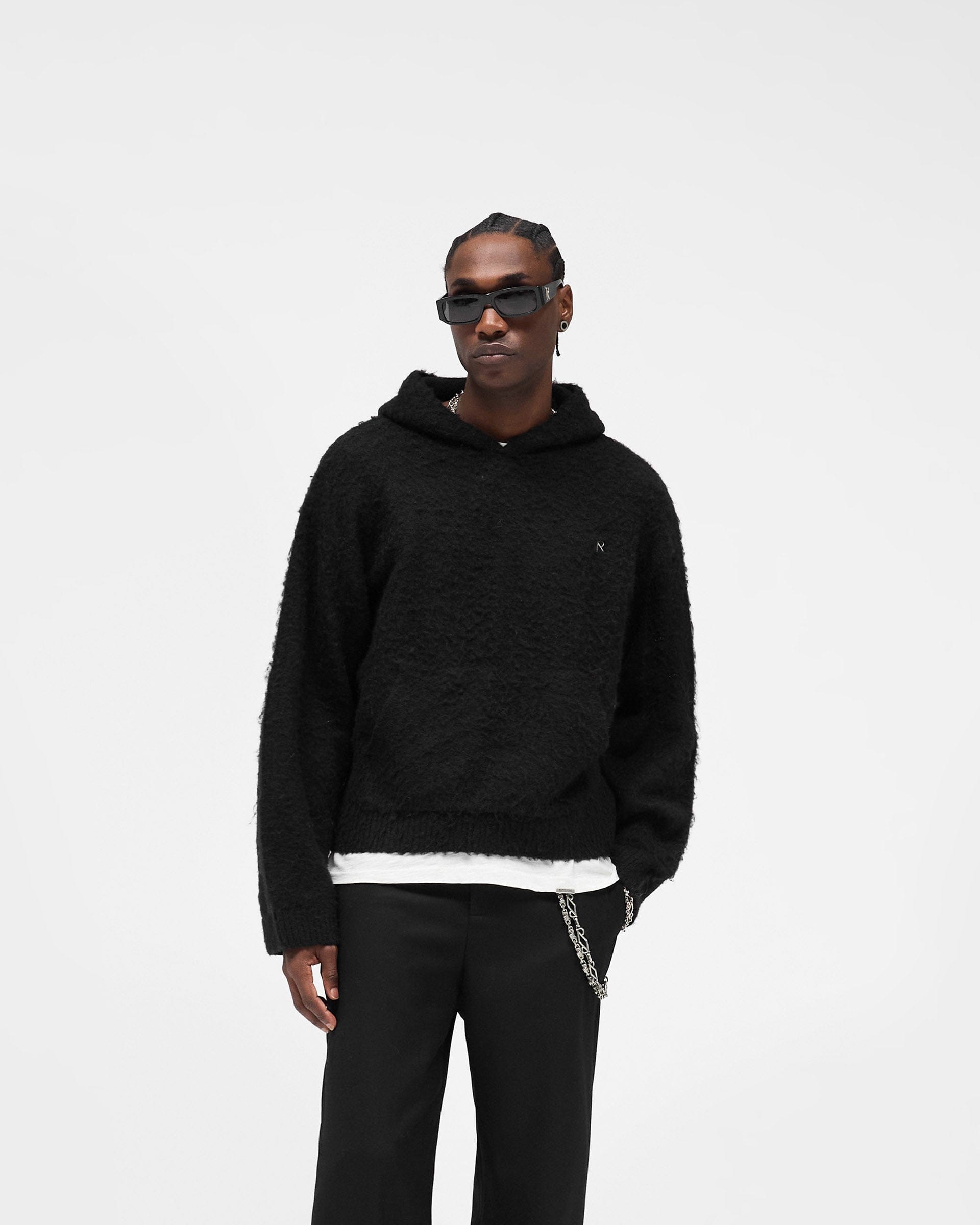 FW25 Textured Borg Hoodie - Jet Black