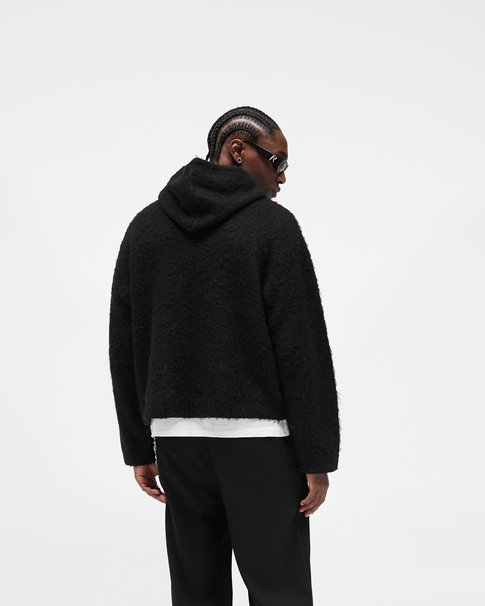 FW25 Textured Borg Hoodie - Jet Black