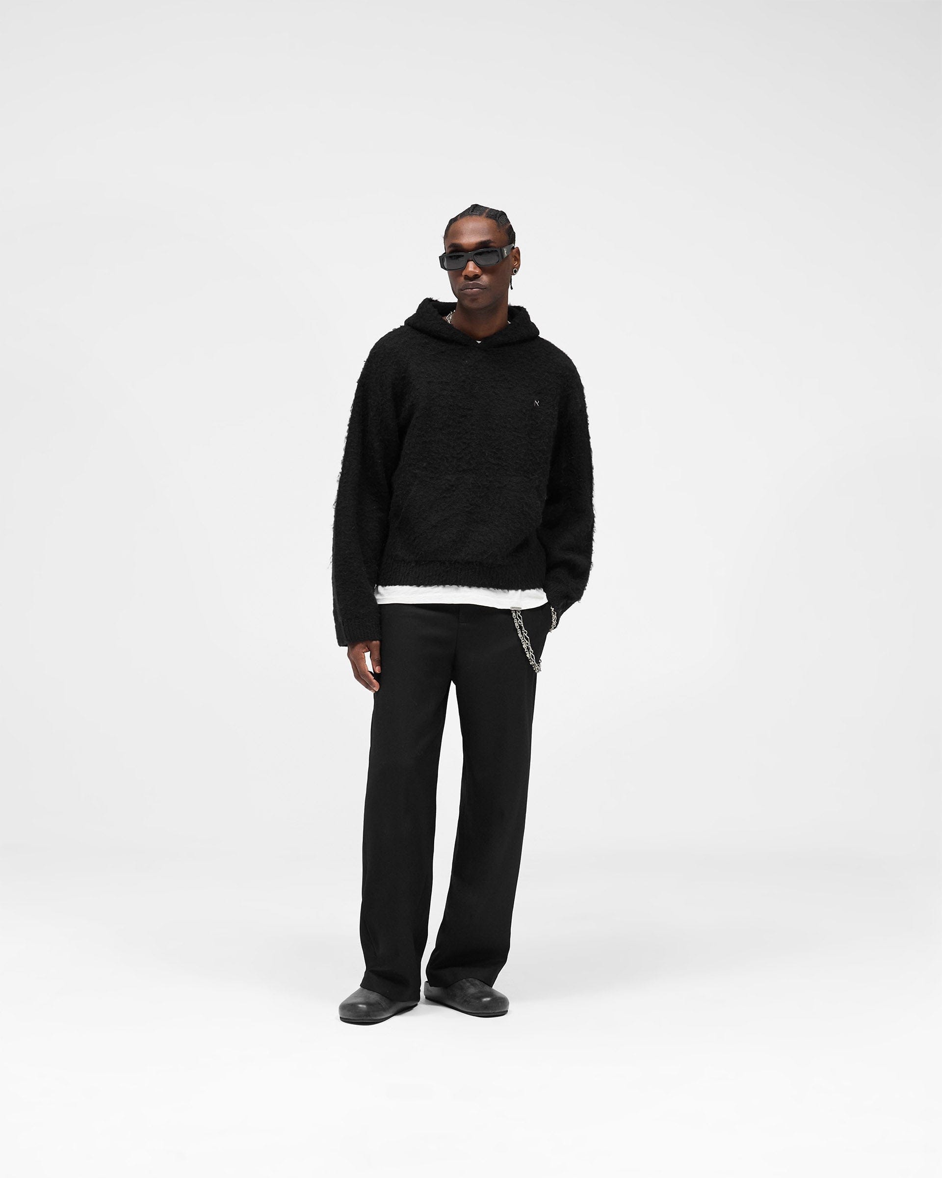 FW25 Textured Borg Hoodie - Jet Black