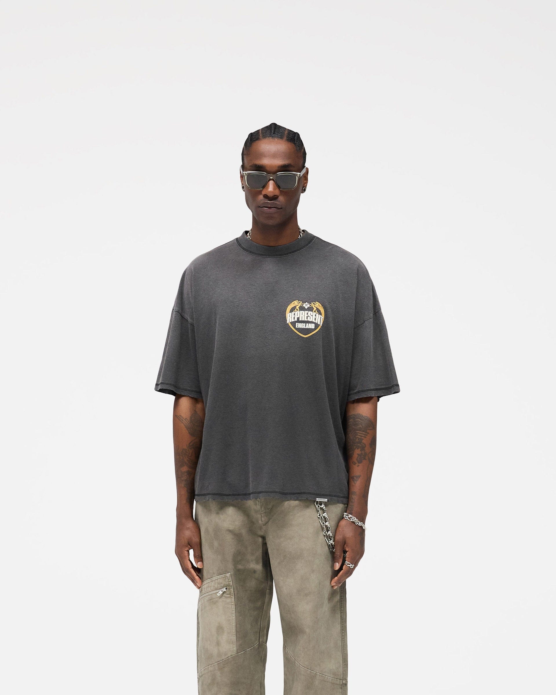 FW25 Angel Border T-Shirt - Stained Black