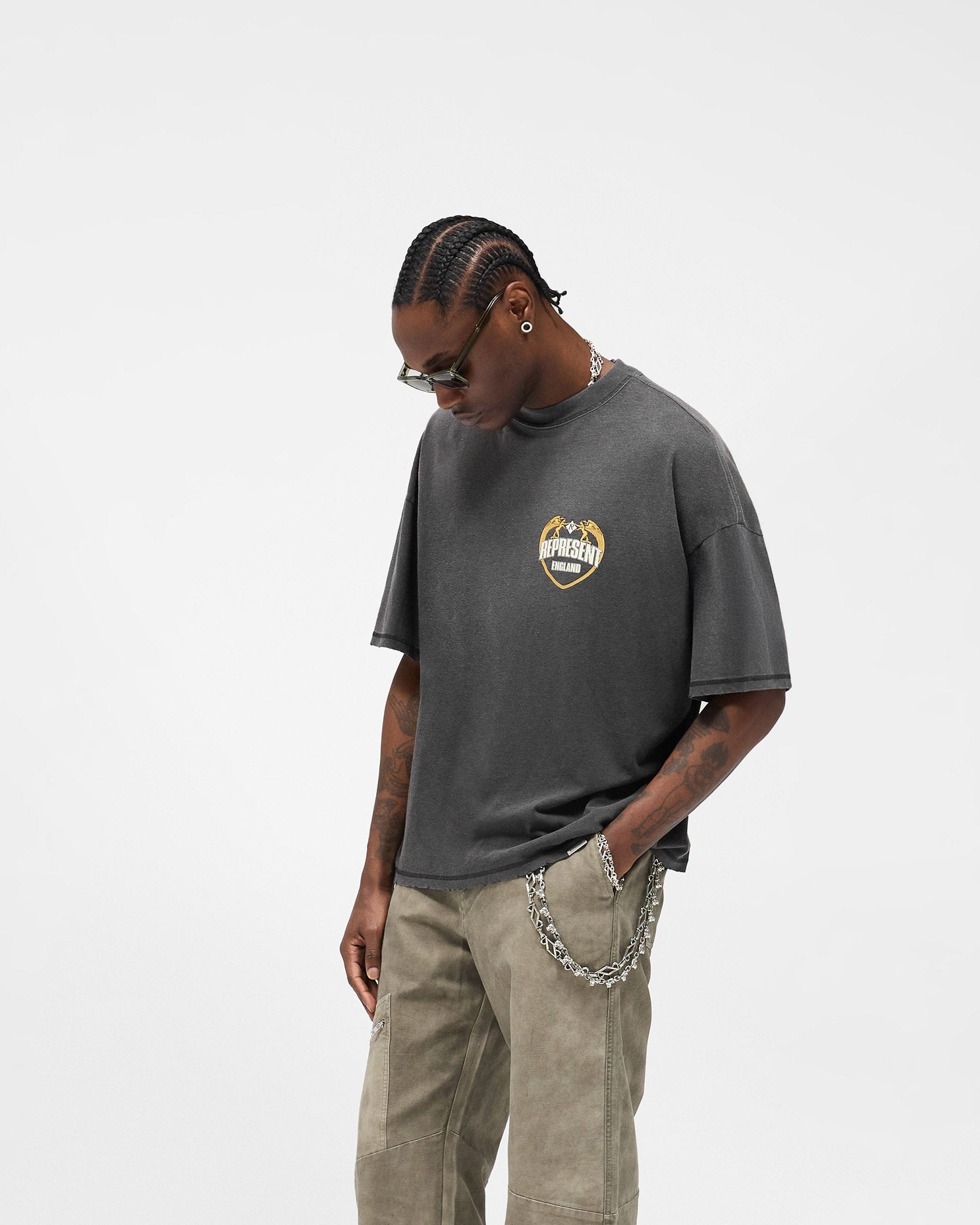 FW25 Angel Border T-Shirt - Stained Black