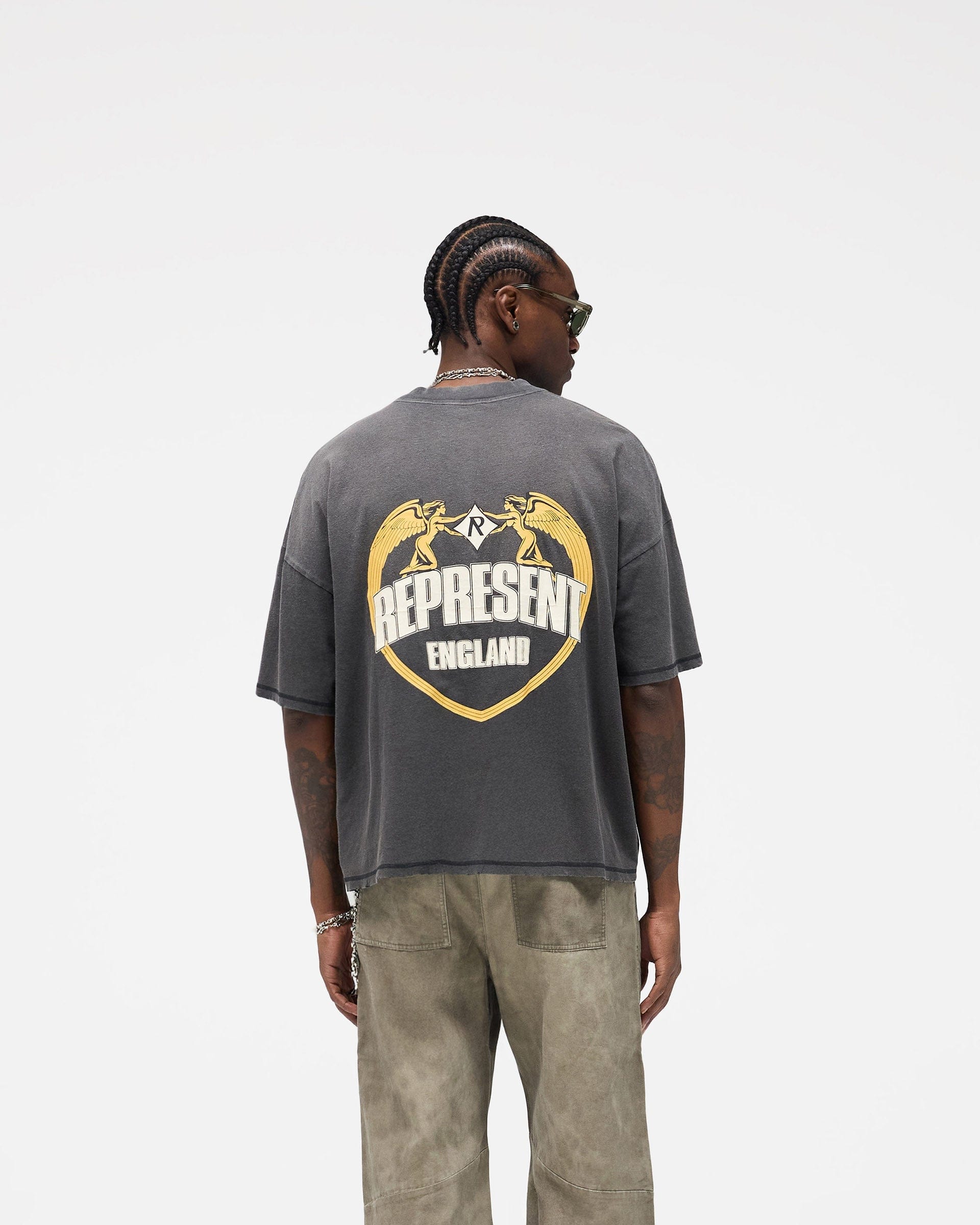 FW25 Angel Border T-Shirt - Stained Black
