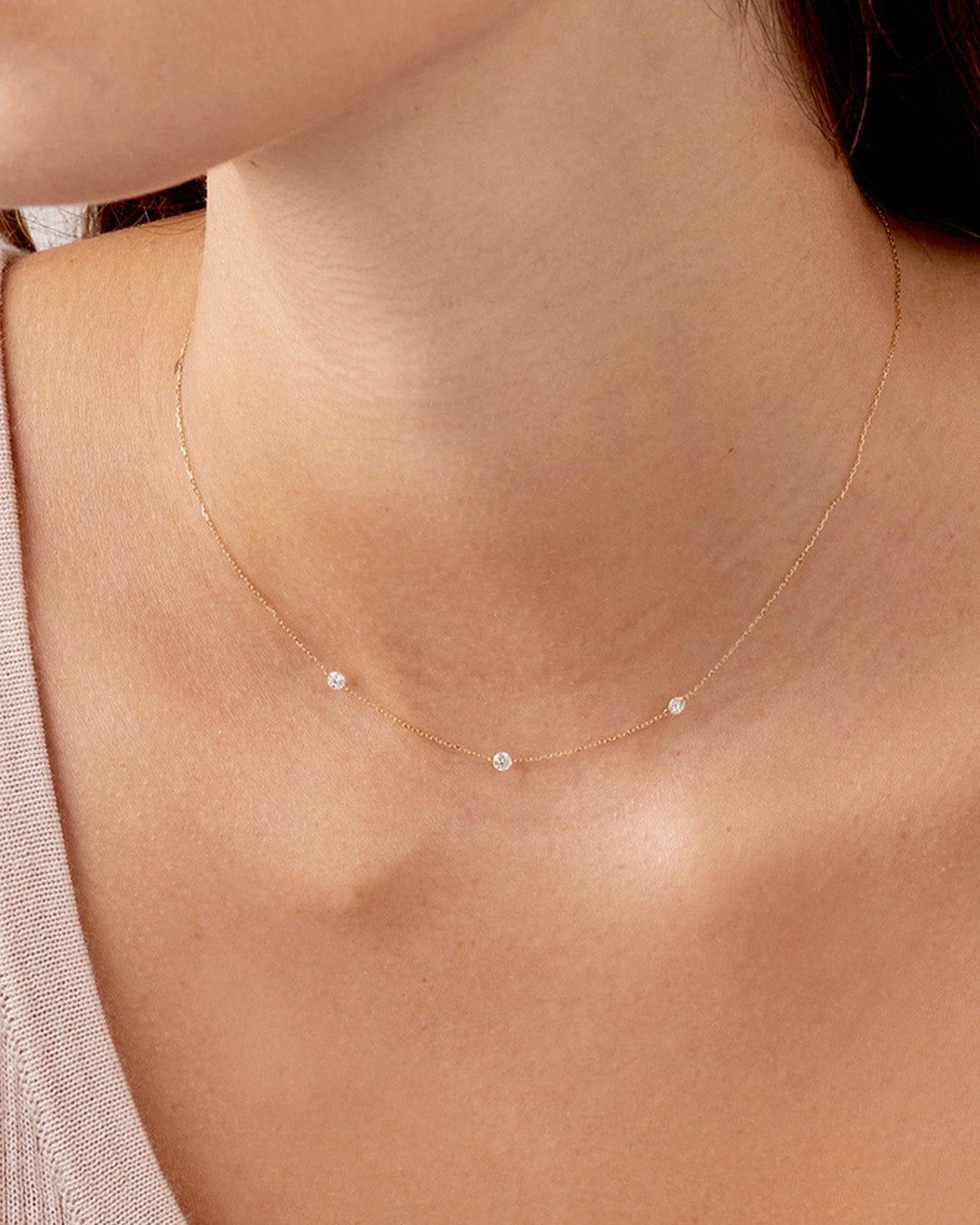Fine 18K Floating Diamond Stationary Trio Necklace