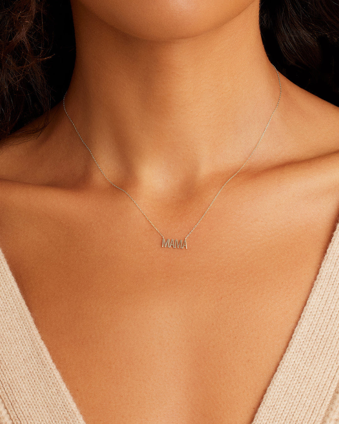 Fine 14K White Gold Mama Necklace