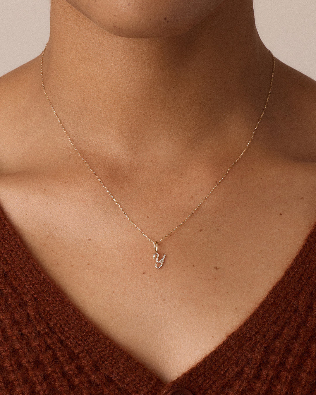 Fine 14K Diamond Script Alphabet Charm Necklace