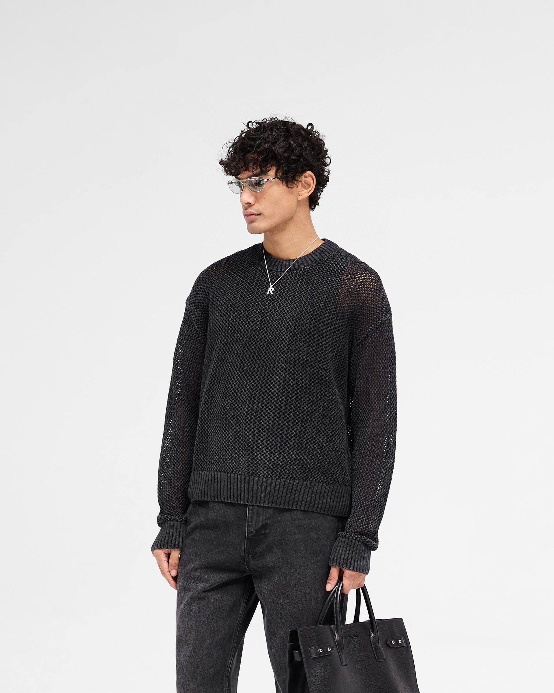 SS25 Open Gauge Knit Sweater - Jet Black