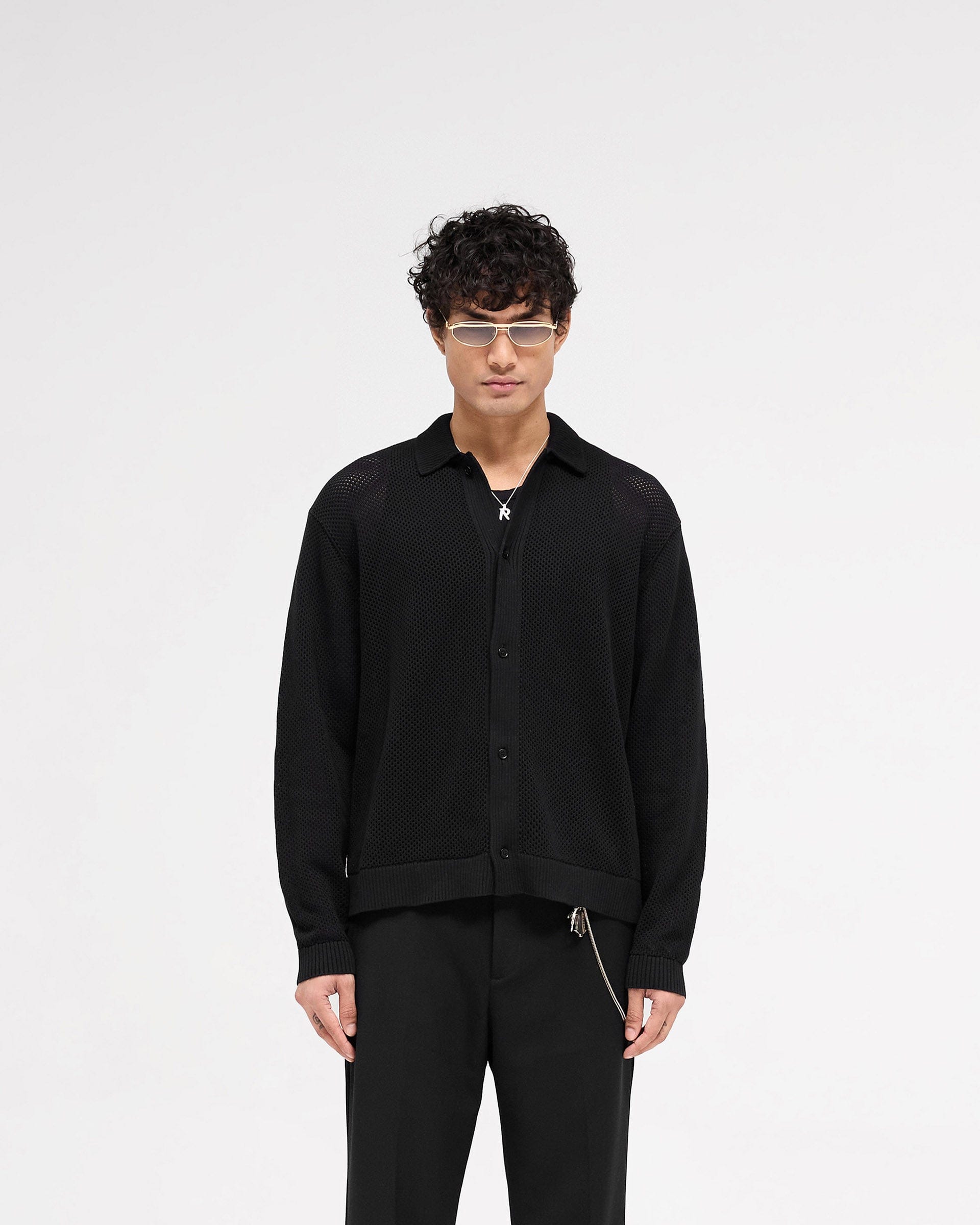 SS25 Long Sleeve Mesh Knit Shirt - Jet Black