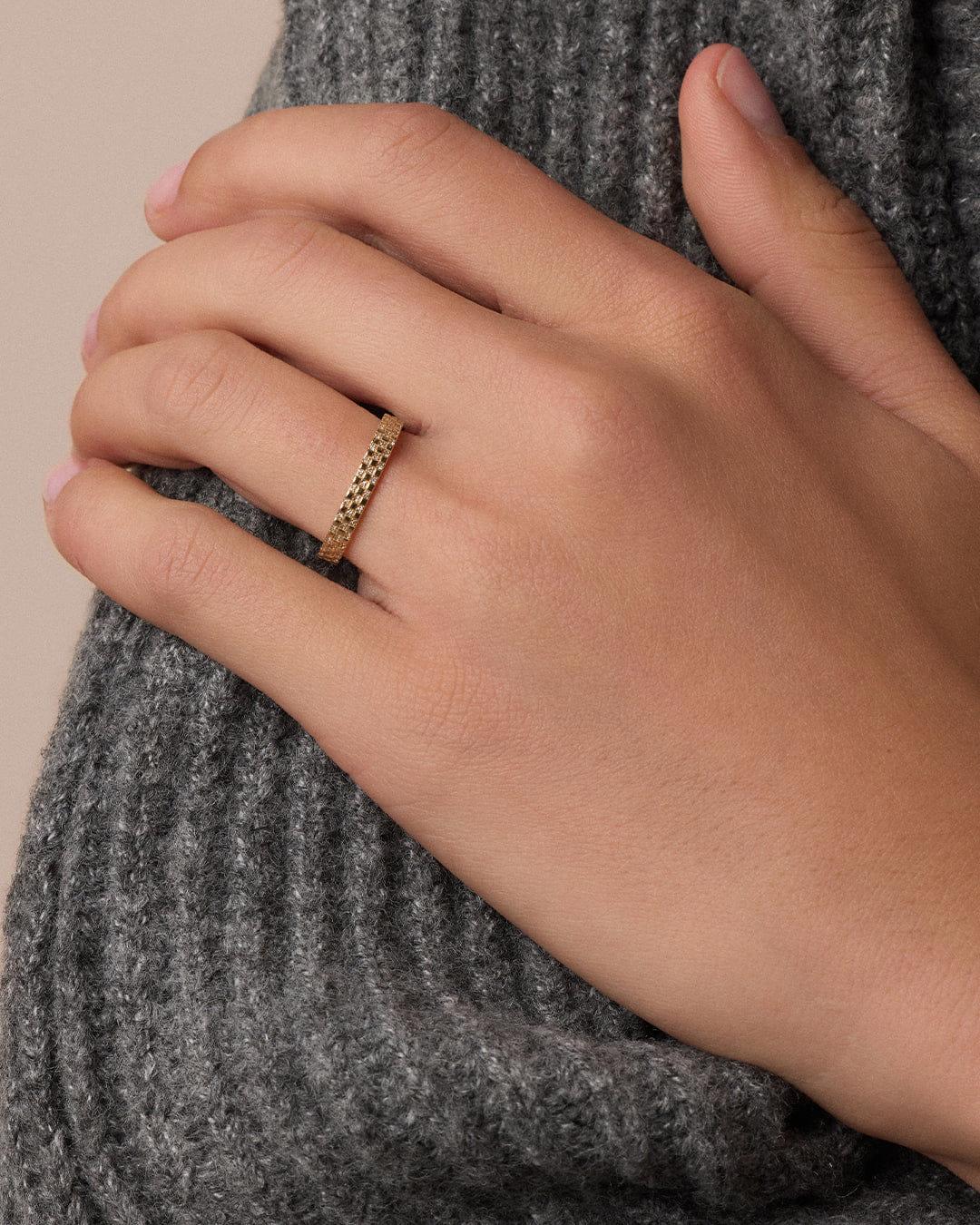 Fine 14K Diamond Checkered Ring
