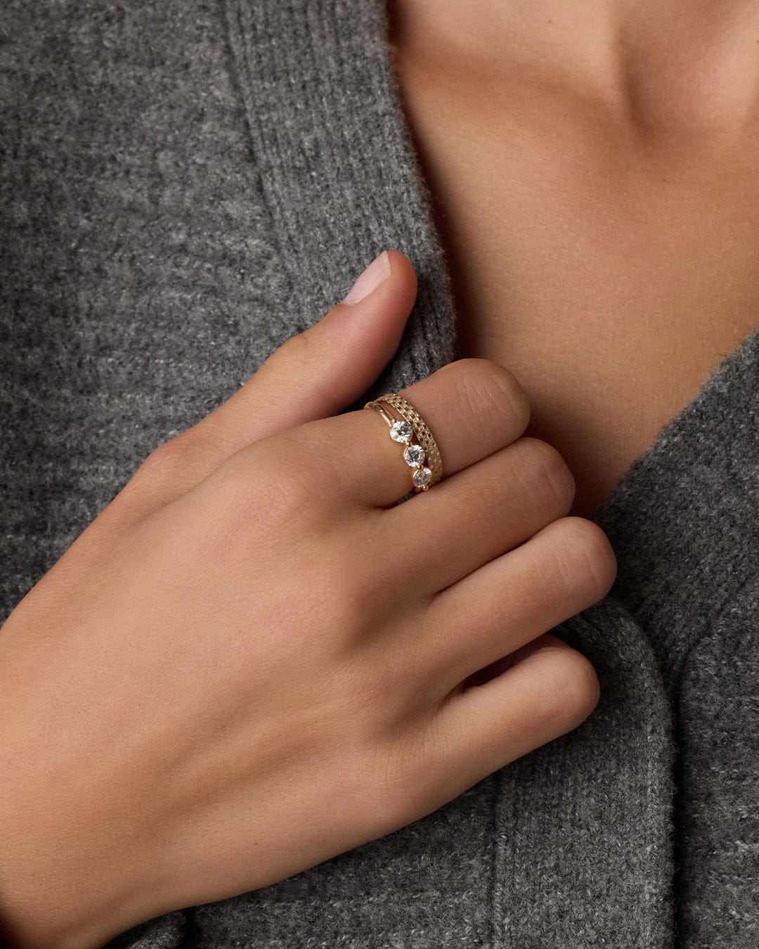 Fine 14K Diamond Checkered Ring