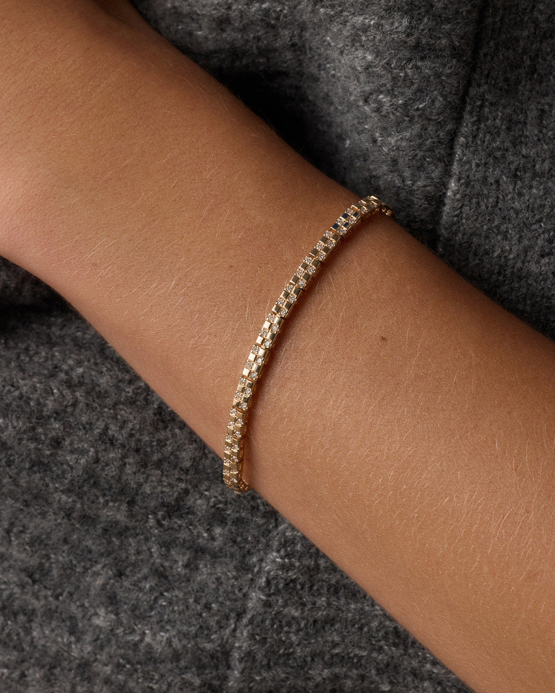 Fine 14K Diamond Checkered Tennis Bracelet