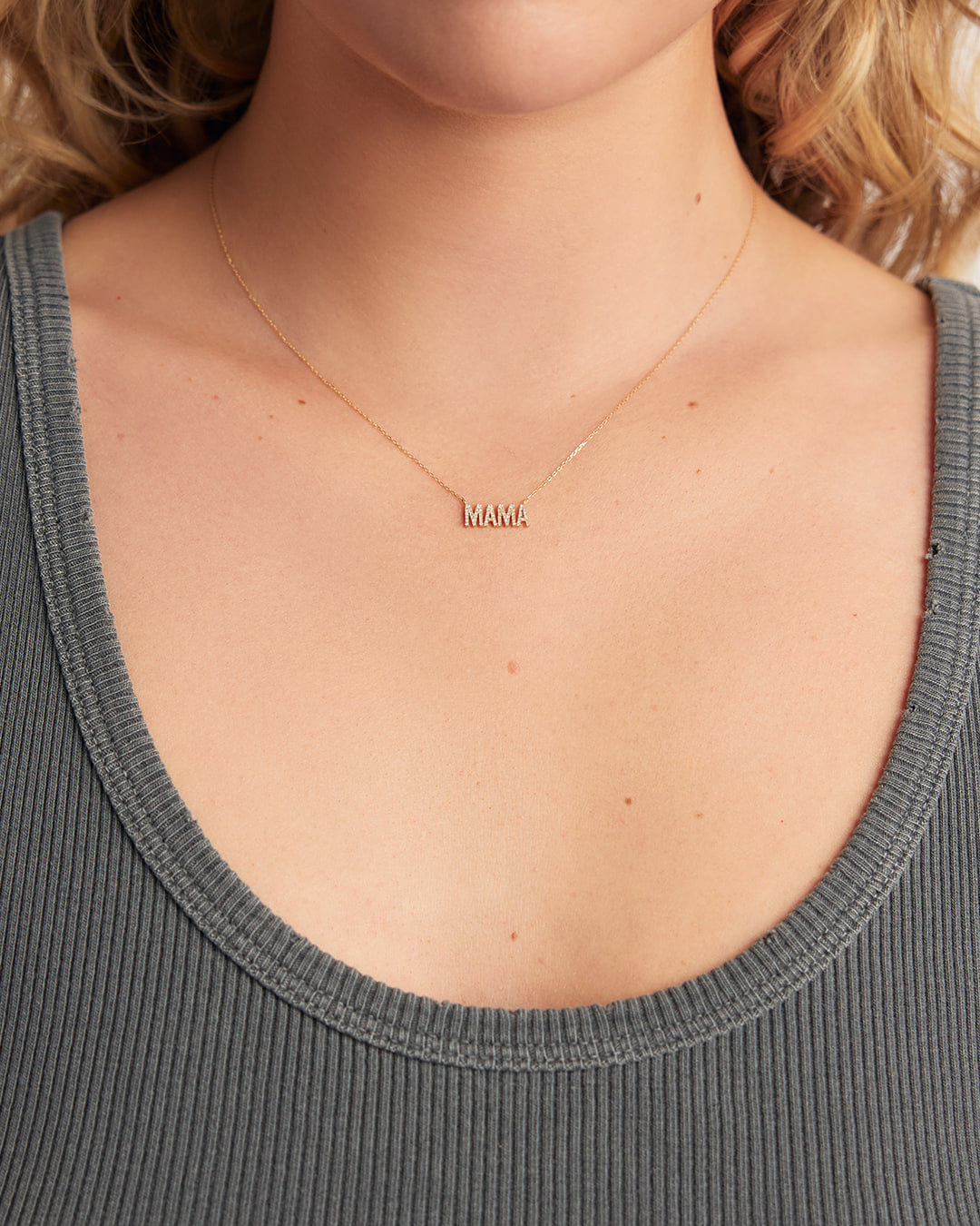 Fine 14K Diamond Pavé Mama Necklace