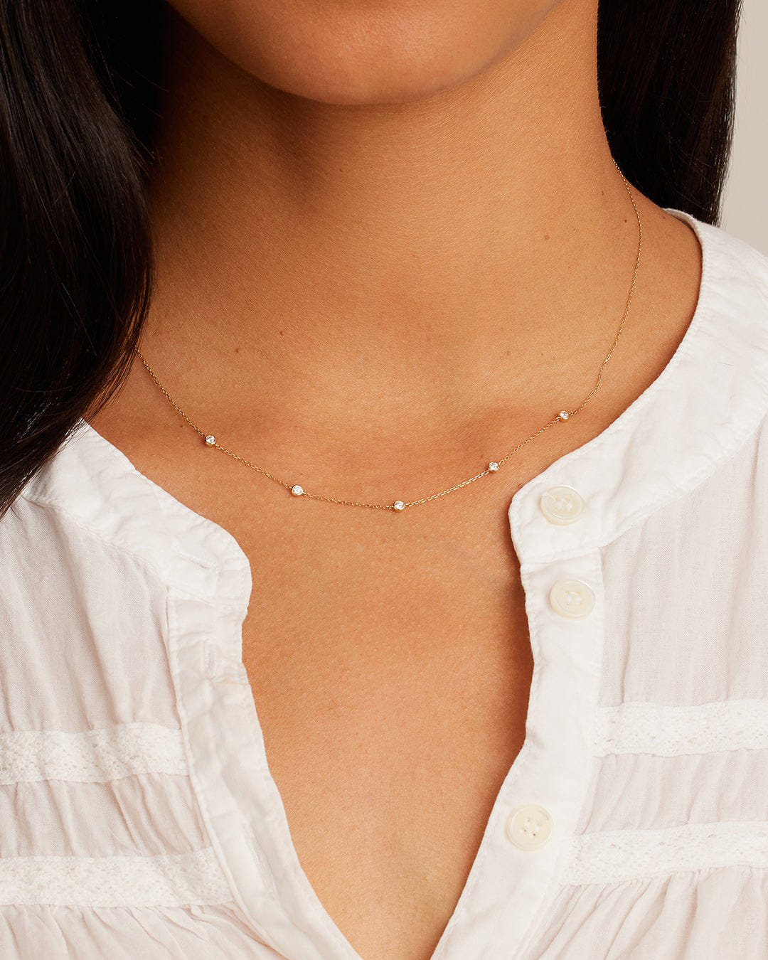 Fine 14K Classic Five Diamond Necklace