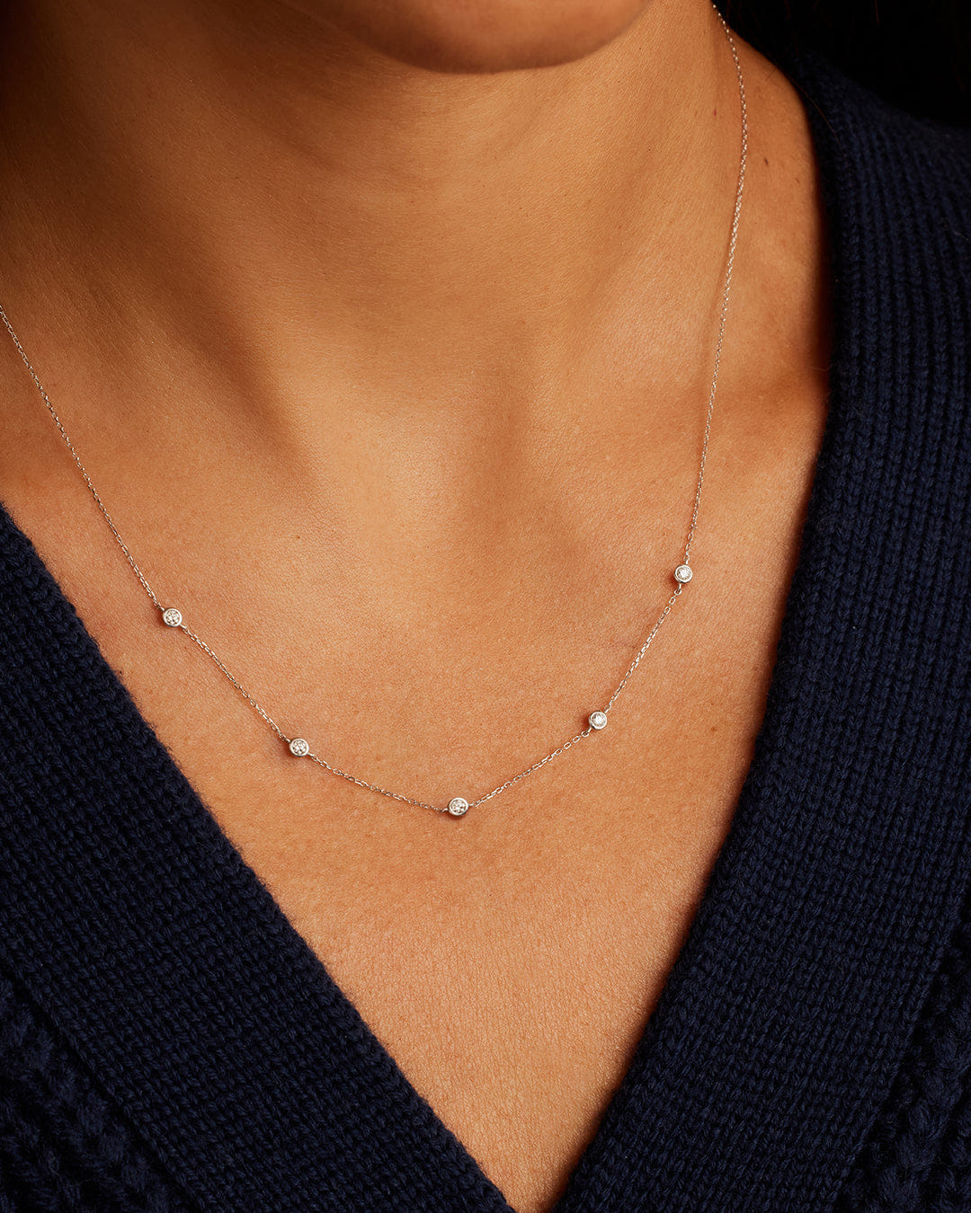 Fine 14K Classic Five Diamond Necklace