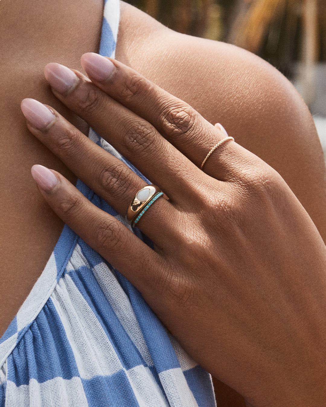 Fine 14K Gold Turquoise Row Ring
