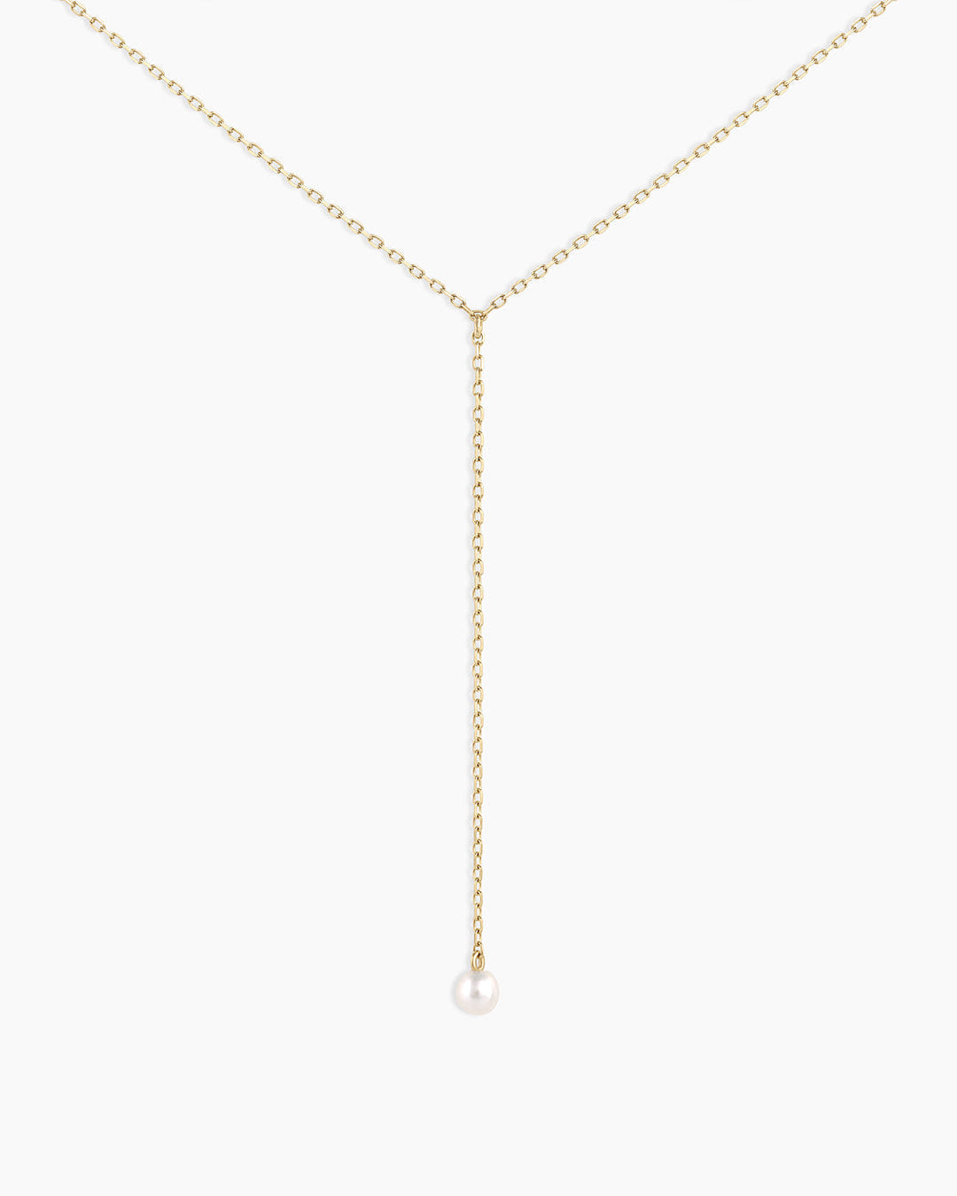 Fine 14K Gold Pearl Lariat Necklace