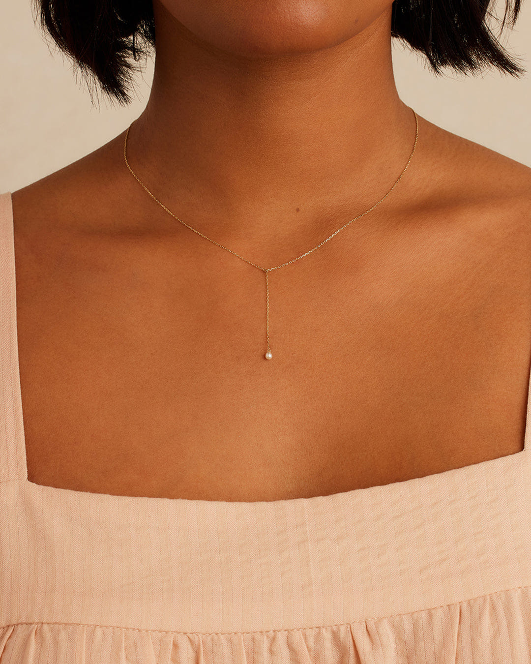 Fine 14K Gold Pearl Lariat Necklace
