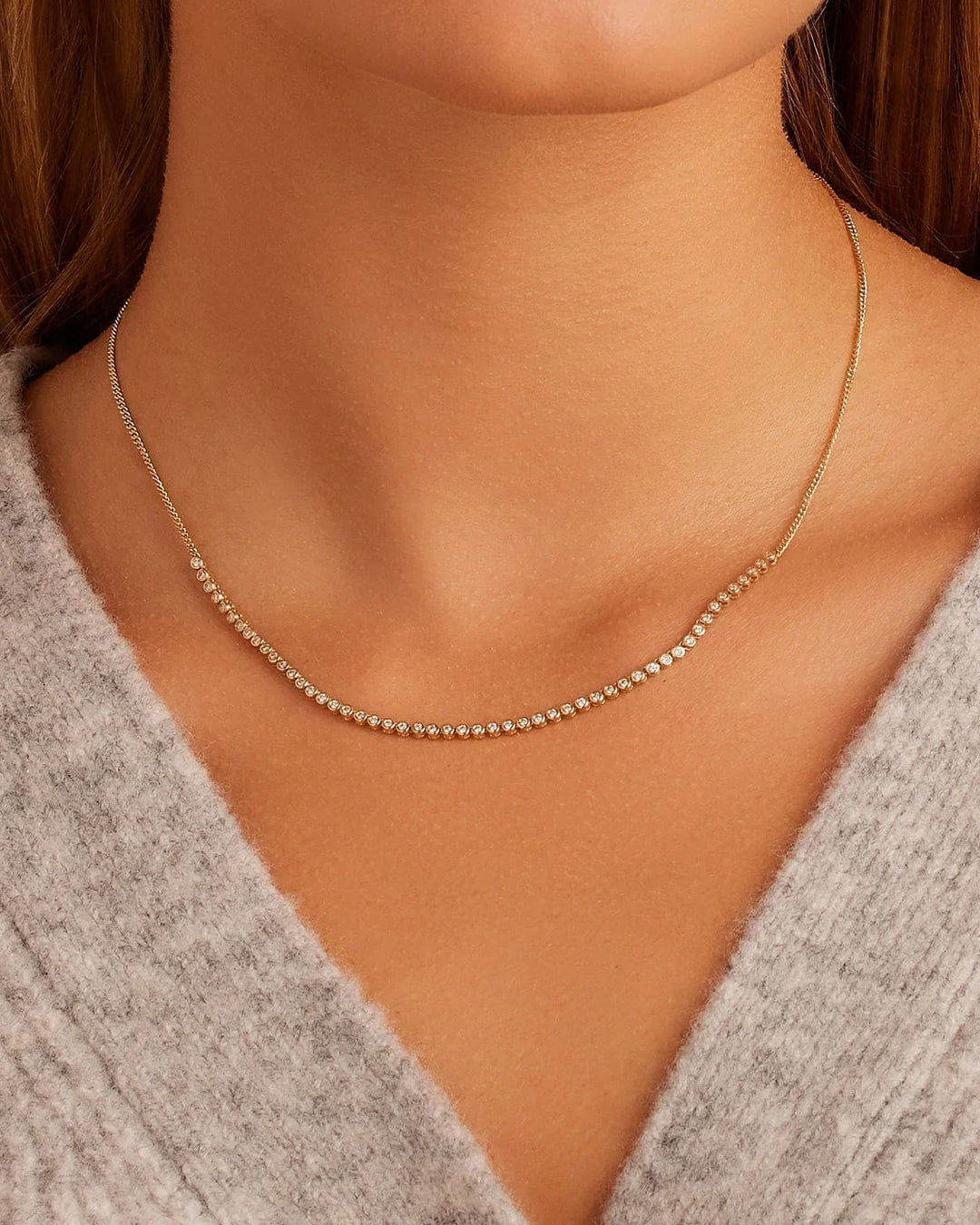 Fine 14K Classic Diamond Row Necklace