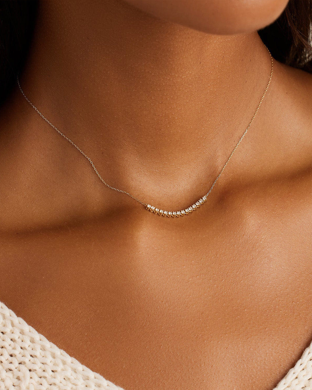 Fine 14K Diamond Cluster Row Necklace