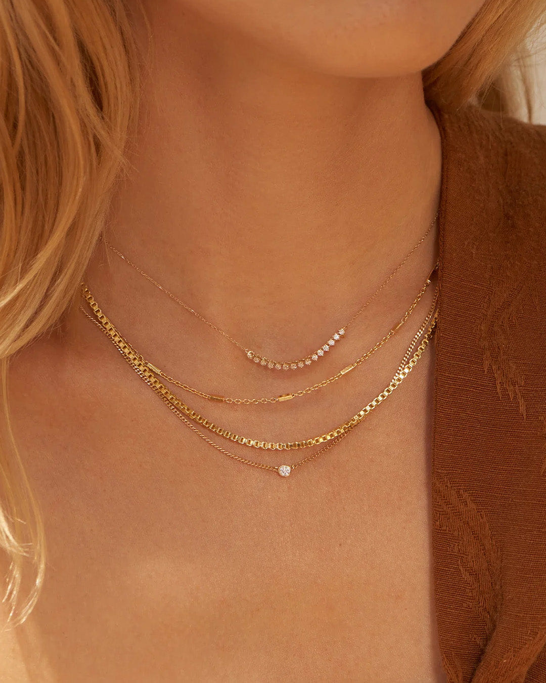 Fine 14K Diamond Cluster Row Necklace
