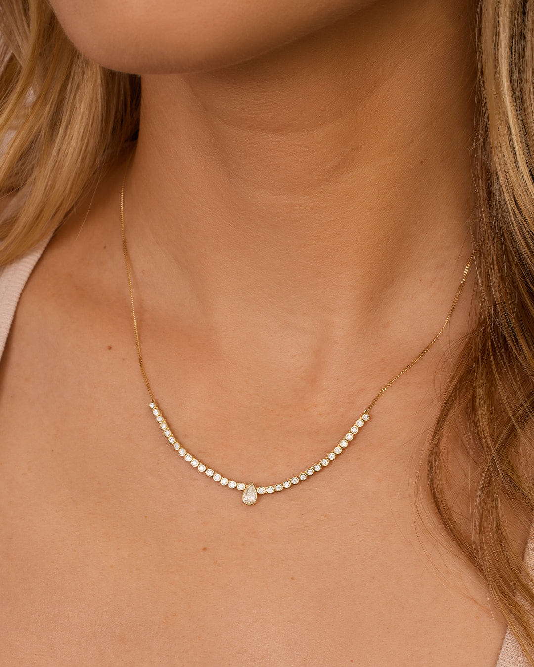 Fine 14K Lab Grown Diamond Pear Row Necklace