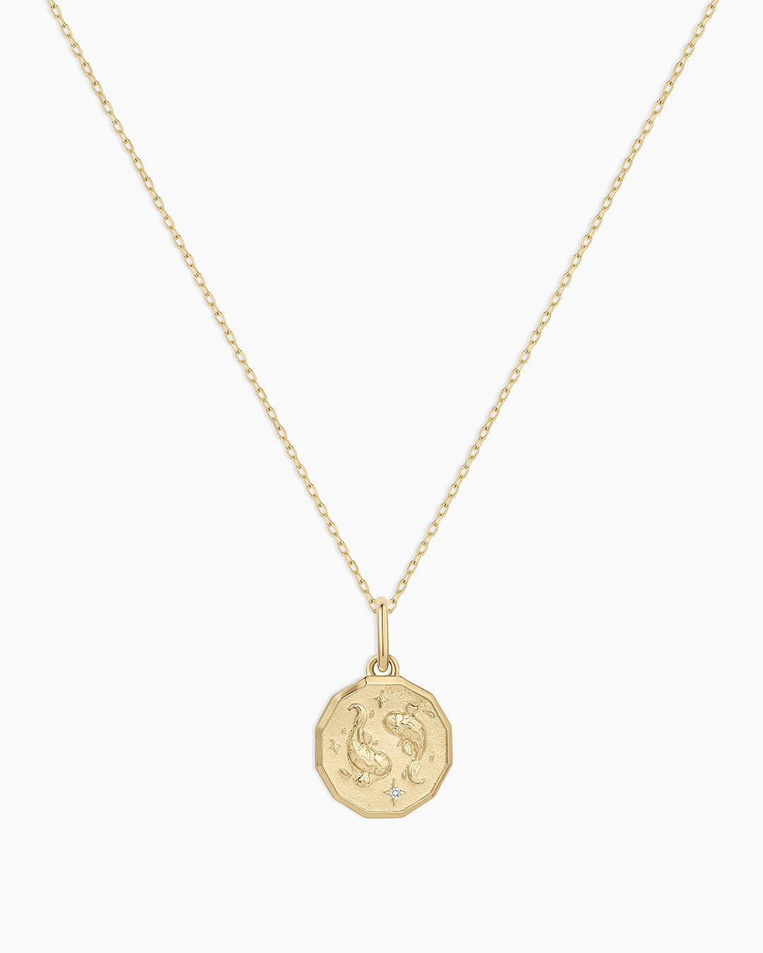 Fine 14K Diamond Zodiac Coin Charm Necklace
