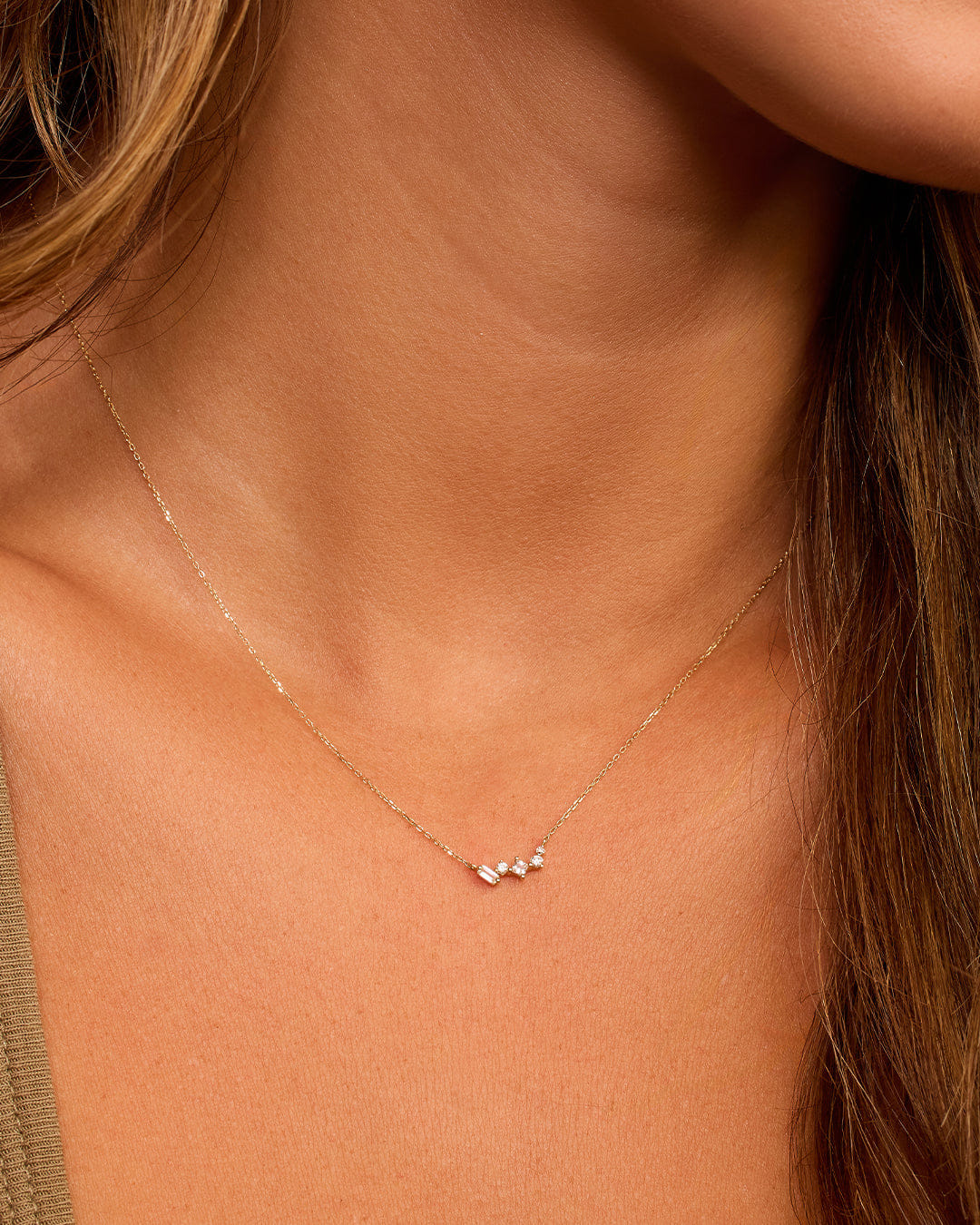 Fine 14K Diamond and White Sapphire Amara Cluster Necklace