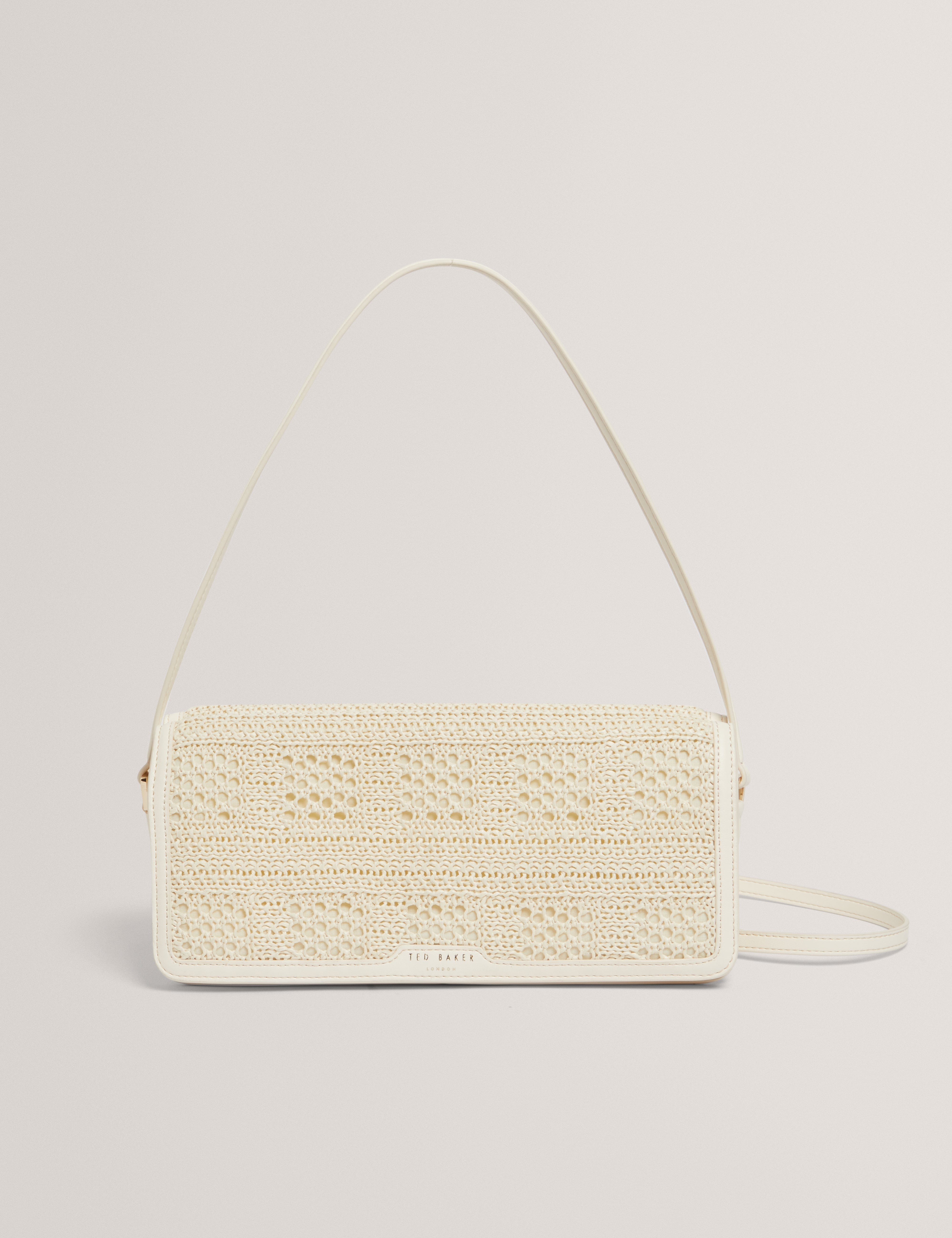 Ted Baker MOV Pettria Raffia Straw Elongated Shoulder Bag Ivory