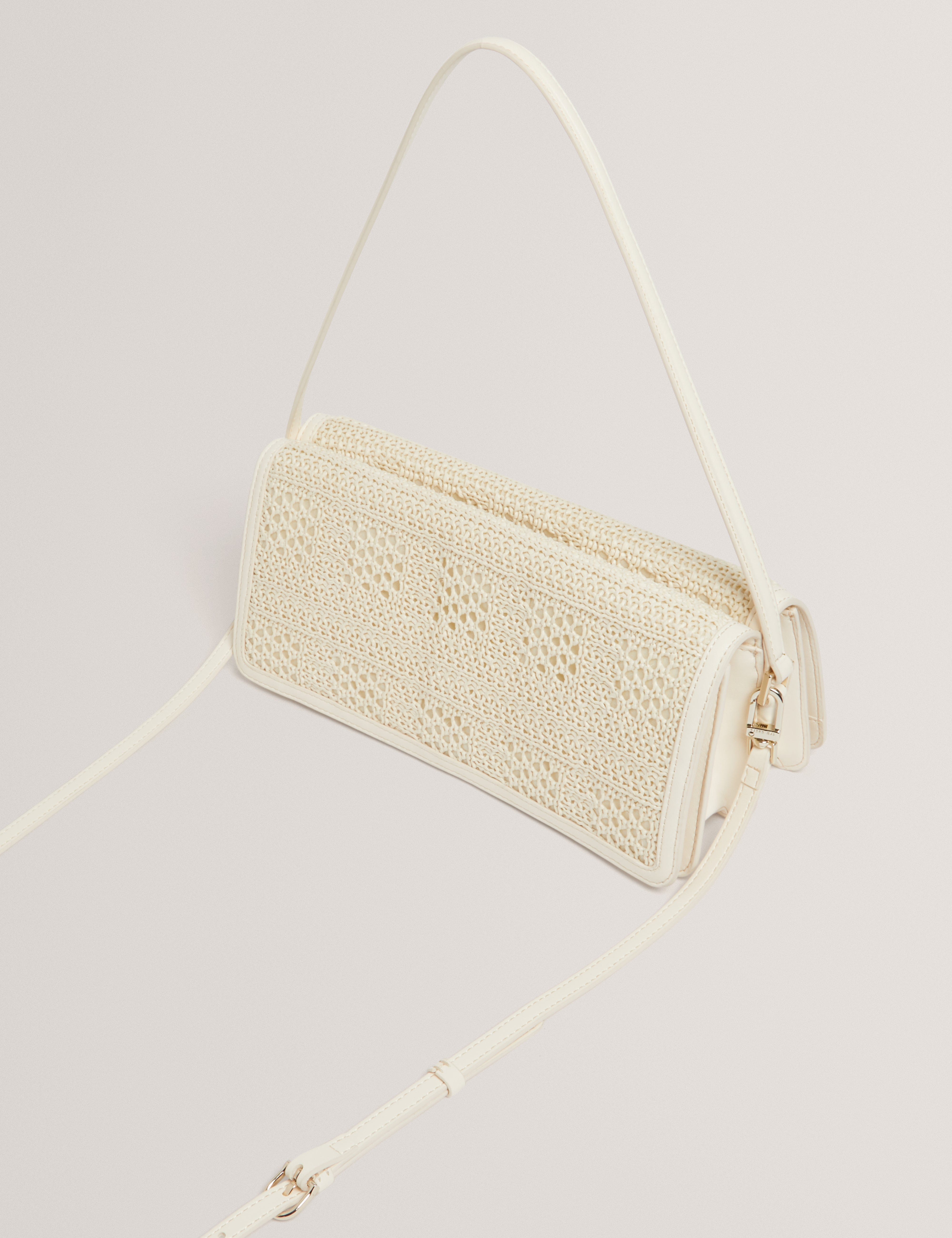 Ted Baker MOV Pettria Raffia Straw Elongated Shoulder Bag Ivory