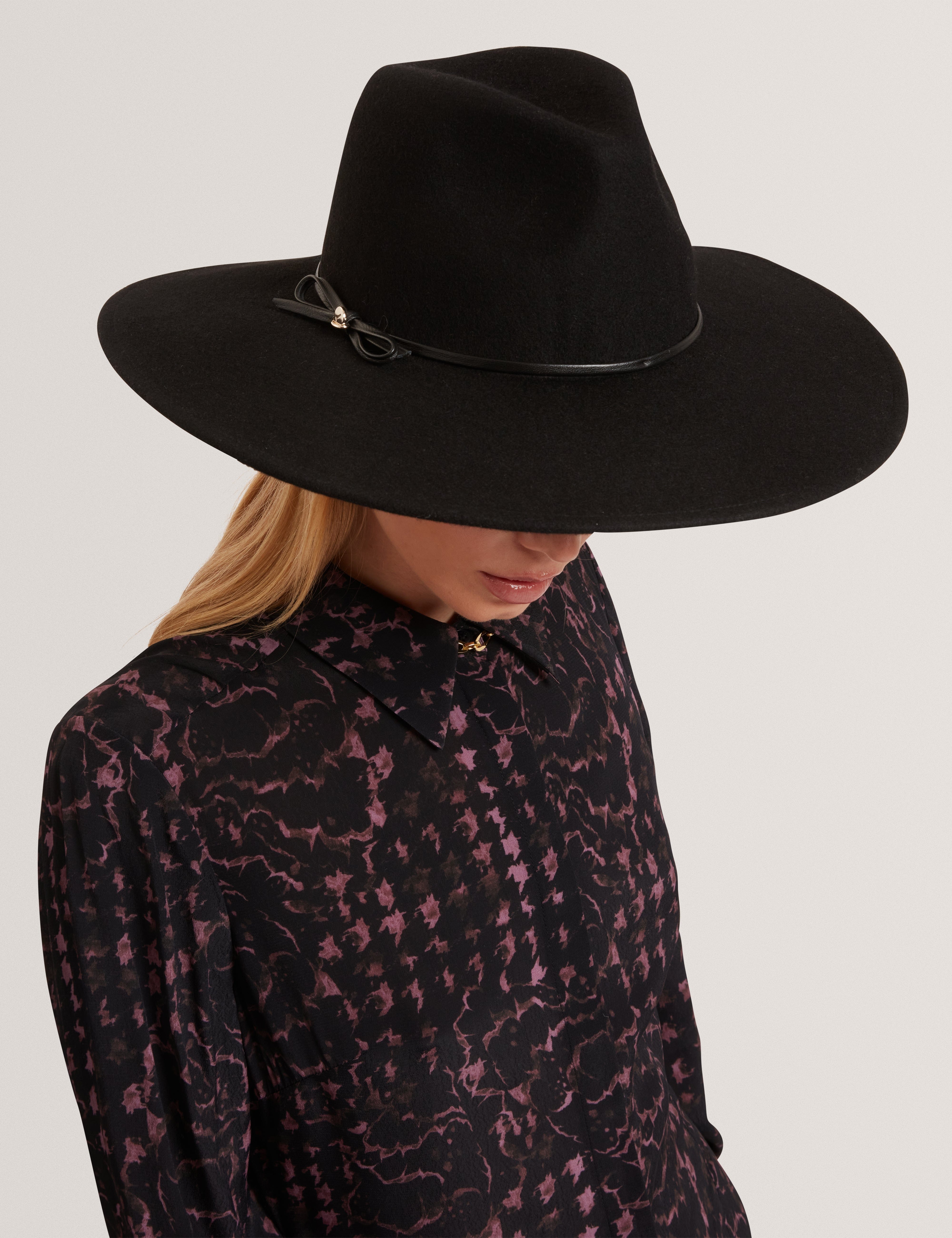 Ted Baker MOV Abbiiio Bow Detail Wool Fedora Hat Black