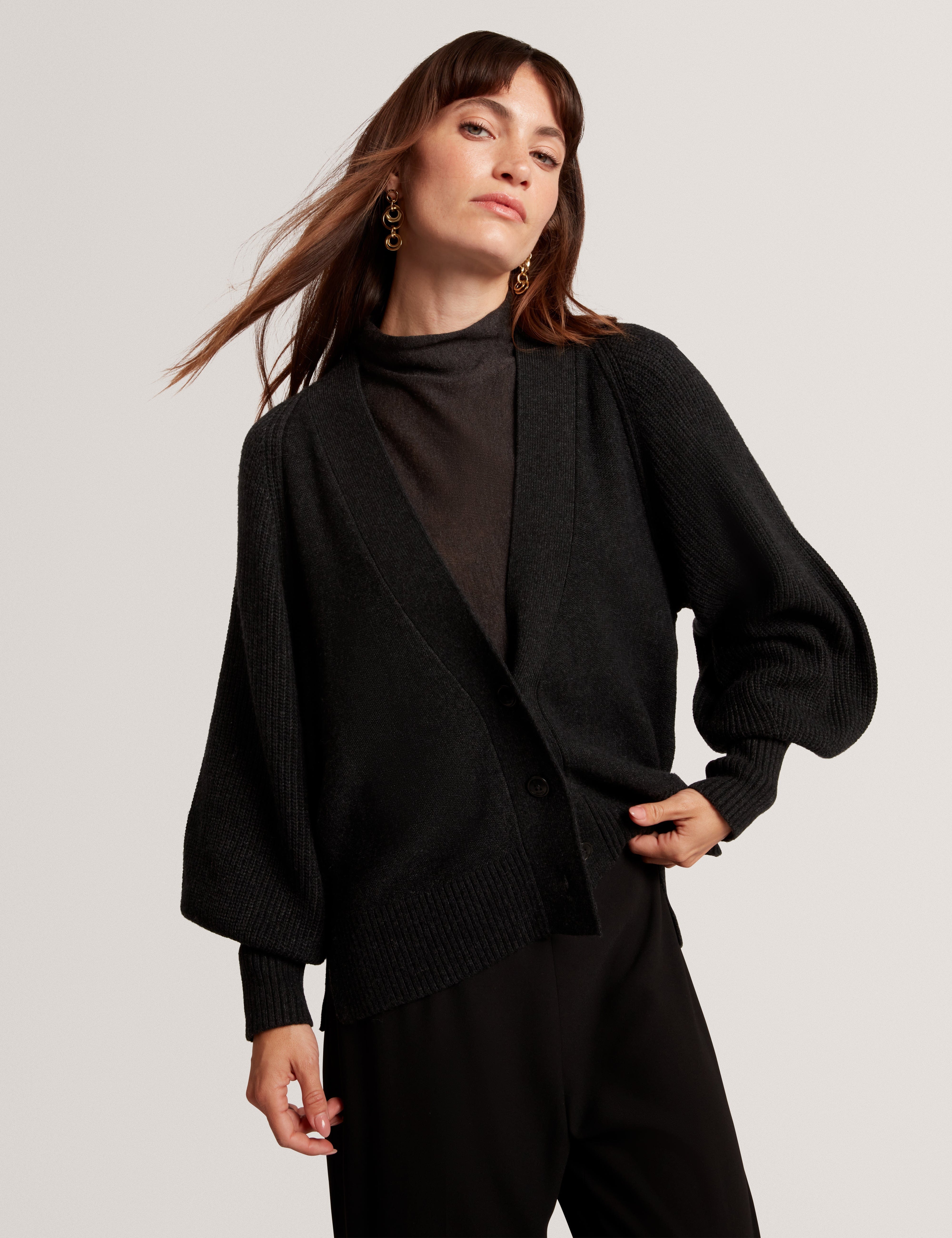 Ted Baker MOV Mallee V Neck Boxy Fit Cardigan Charcoal