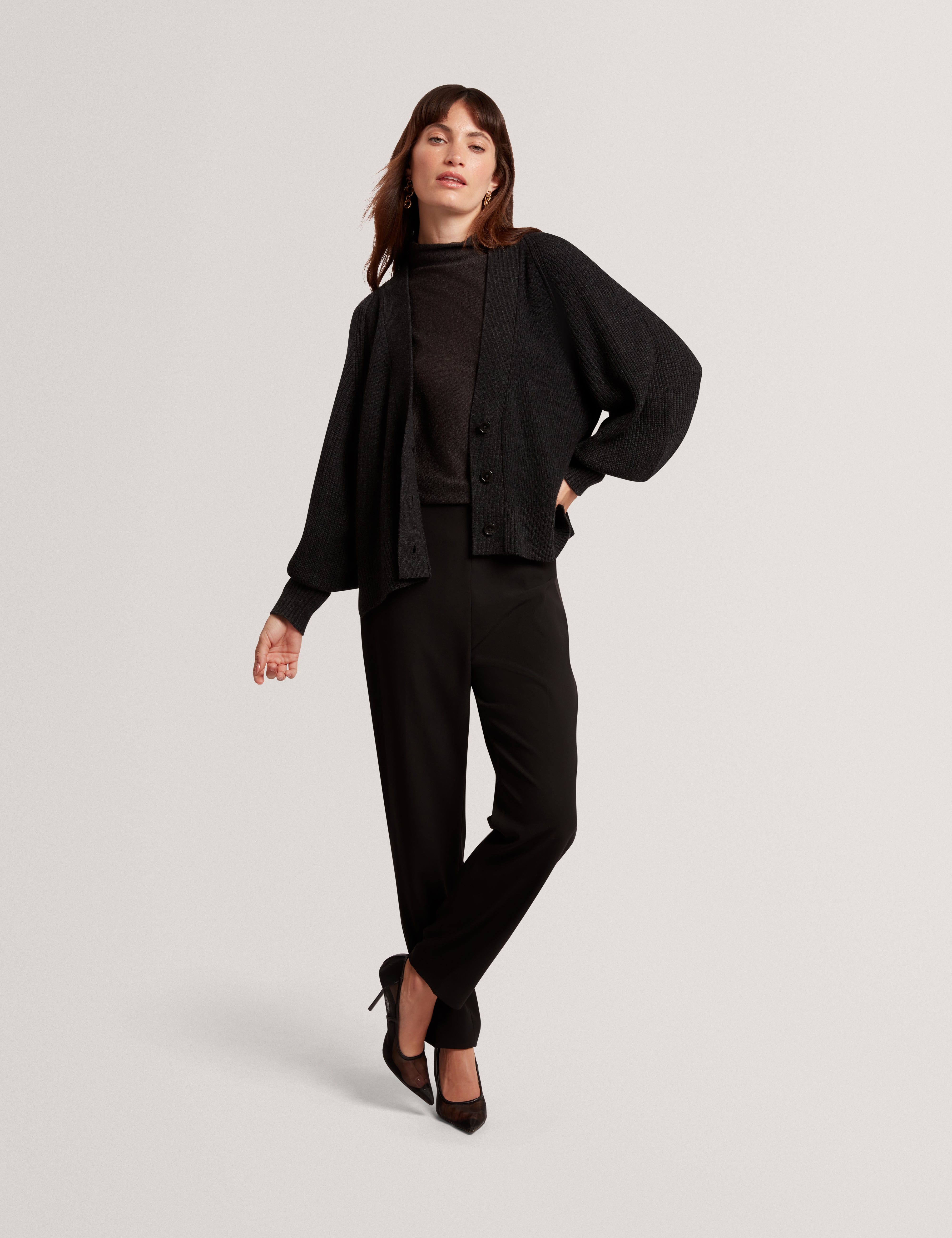 Ted Baker MOV Mallee V Neck Boxy Fit Cardigan Charcoal