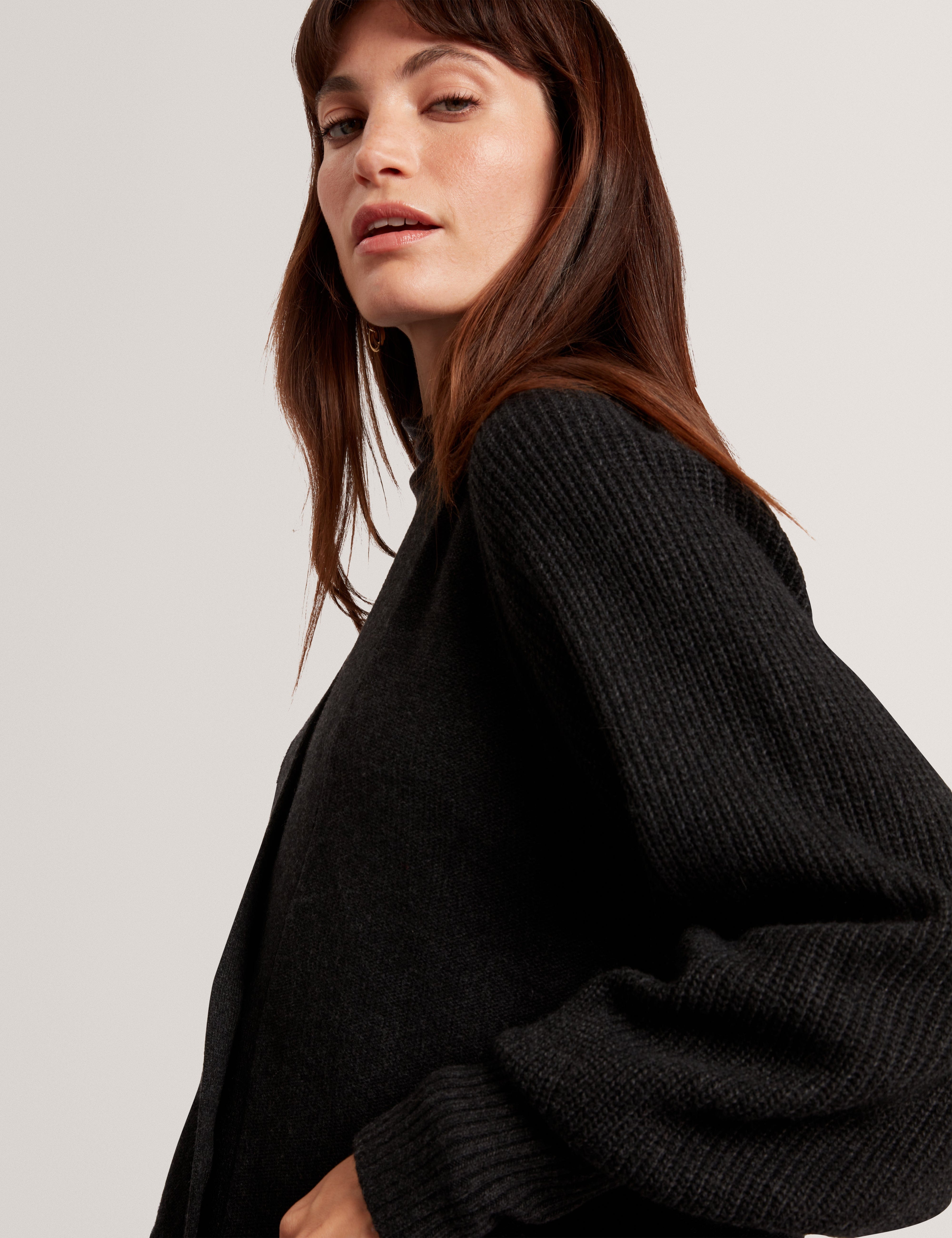 Ted Baker MOV Mallee V Neck Boxy Fit Cardigan Charcoal