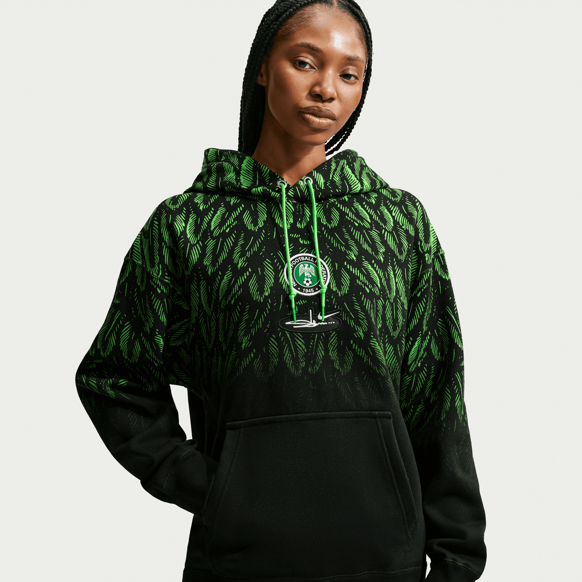 Nike NIGERIA X SLAWN X NIKE "X2" FLEECE HOODIE - BLACK / POISON GREEN