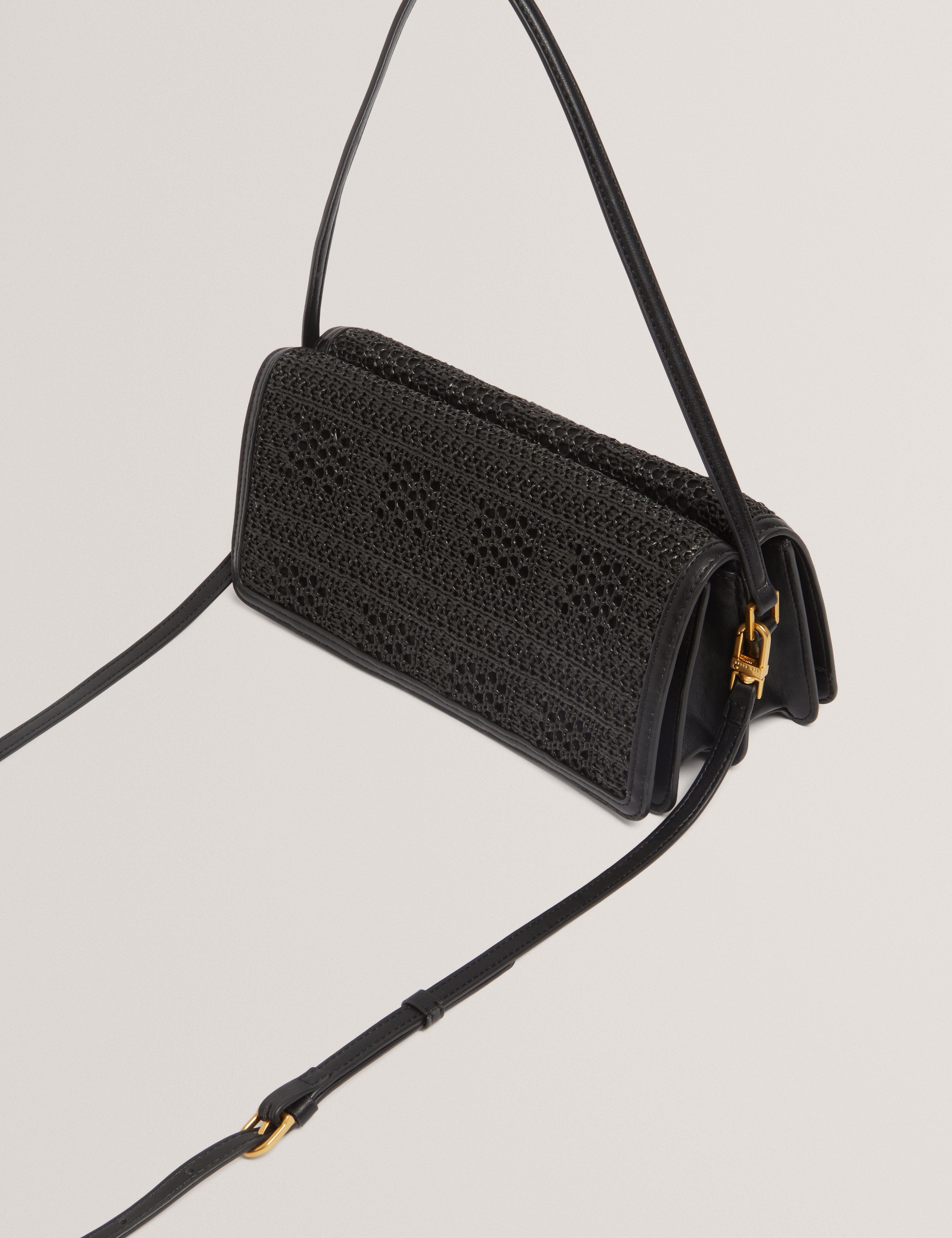 Ted Baker MOV Pettria Raffia Straw Elongated Shoulder Bag Black